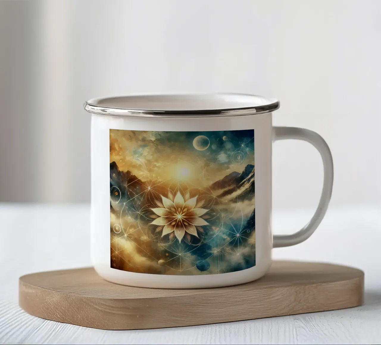 Fiore della vita - stile acquerello tazza in smalto da spiritual