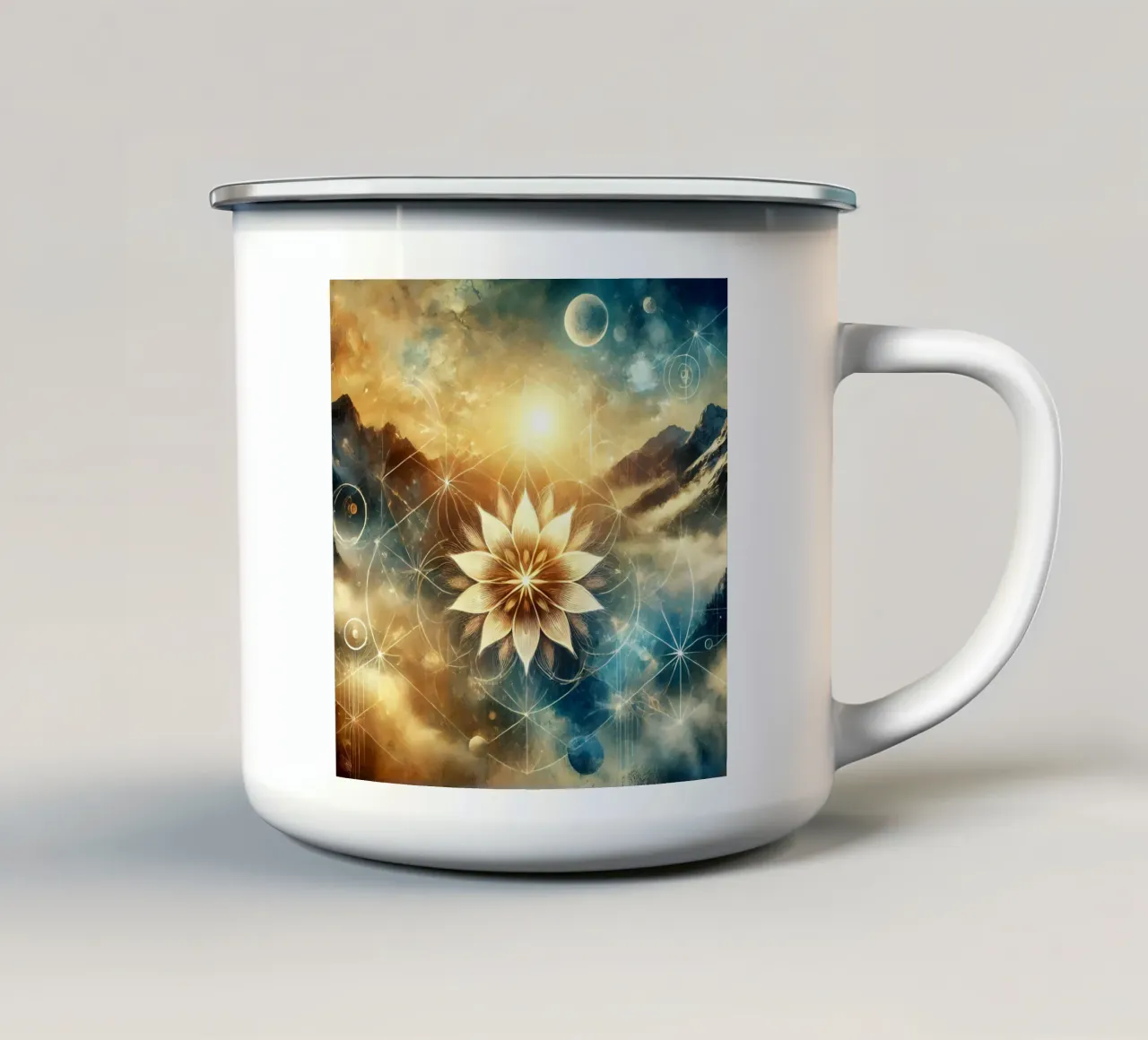 Fiore della vita - stile acquerello tazza in smalto da spiritual