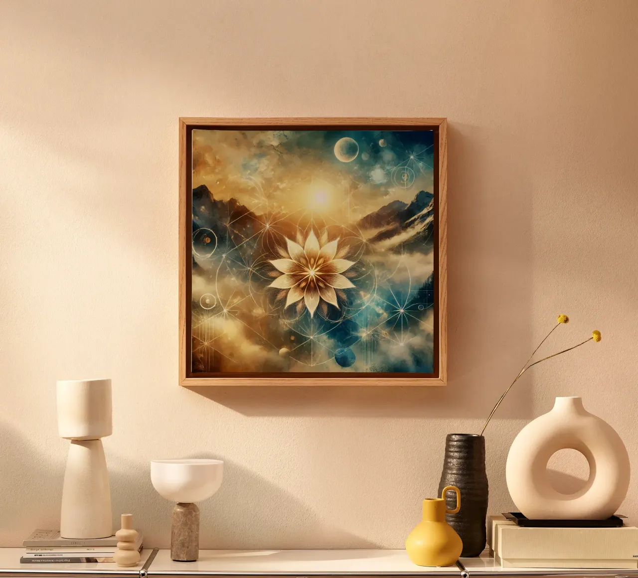 Bloem des levens - aquarelstijl canvas met Baklijst van spiritual