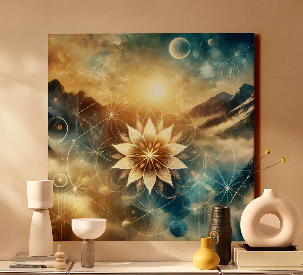 Bloem des levens - aquarelstijl canvas met Baklijst van spiritual