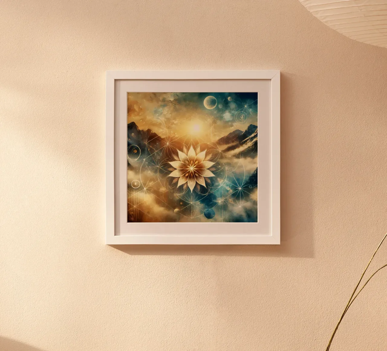 Flower of life - watercolour style poster with wooden frame by spiritual