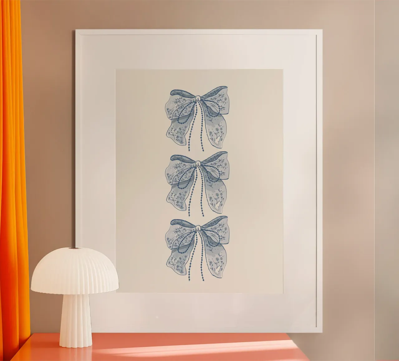 Blue Lace Romantic Bows poster with wooden frame by anisillustration