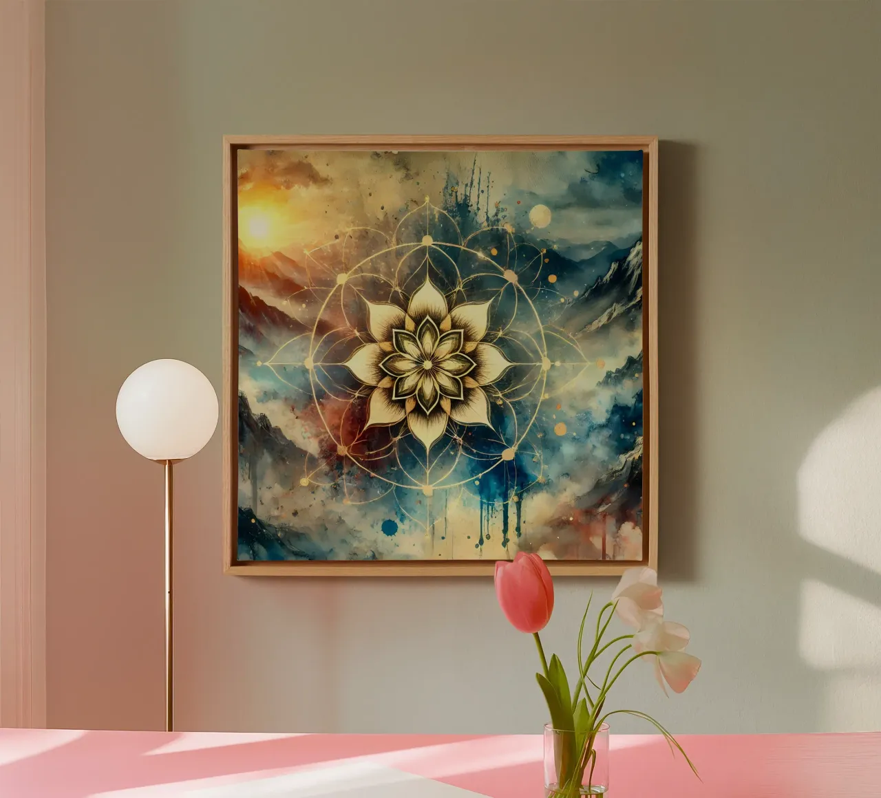 Fiore della vita - stile acquerello tela con Cornice a cassetta da spiritual