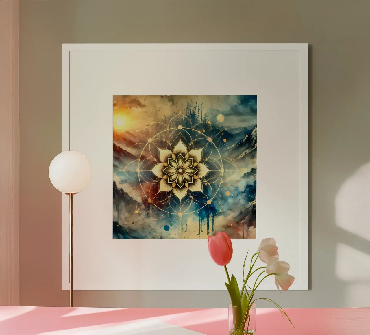Flower of life - watercolour style poster with plastic frame by spiritual