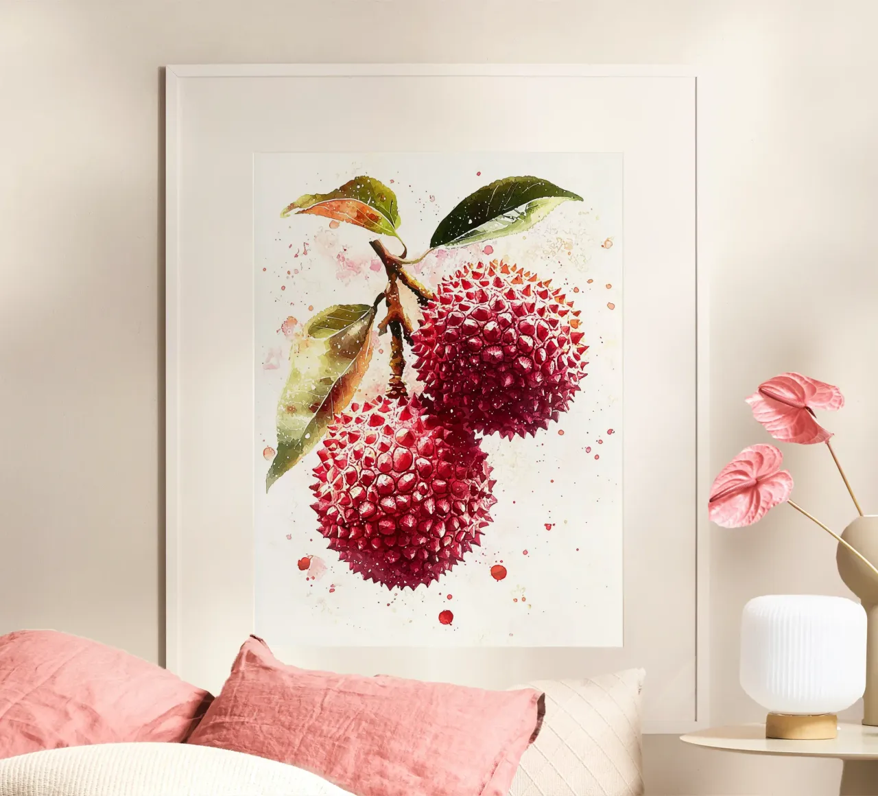 Illustrazione ad acquerello di litchi poster con telaio in alluminio da Spice & Style