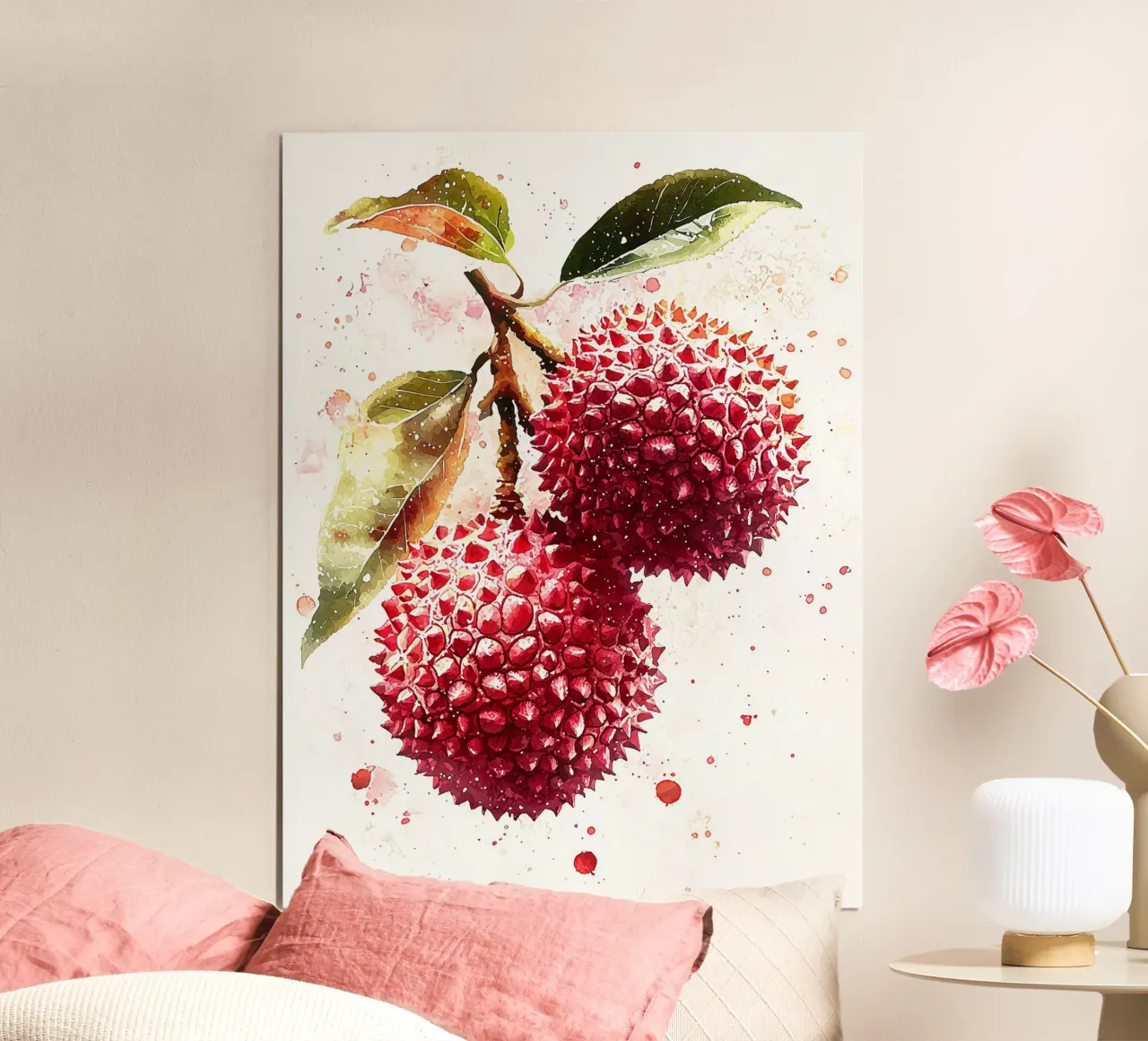 Illustrazione ad acquerello di litchi poster con telaio in alluminio da Spice & Style