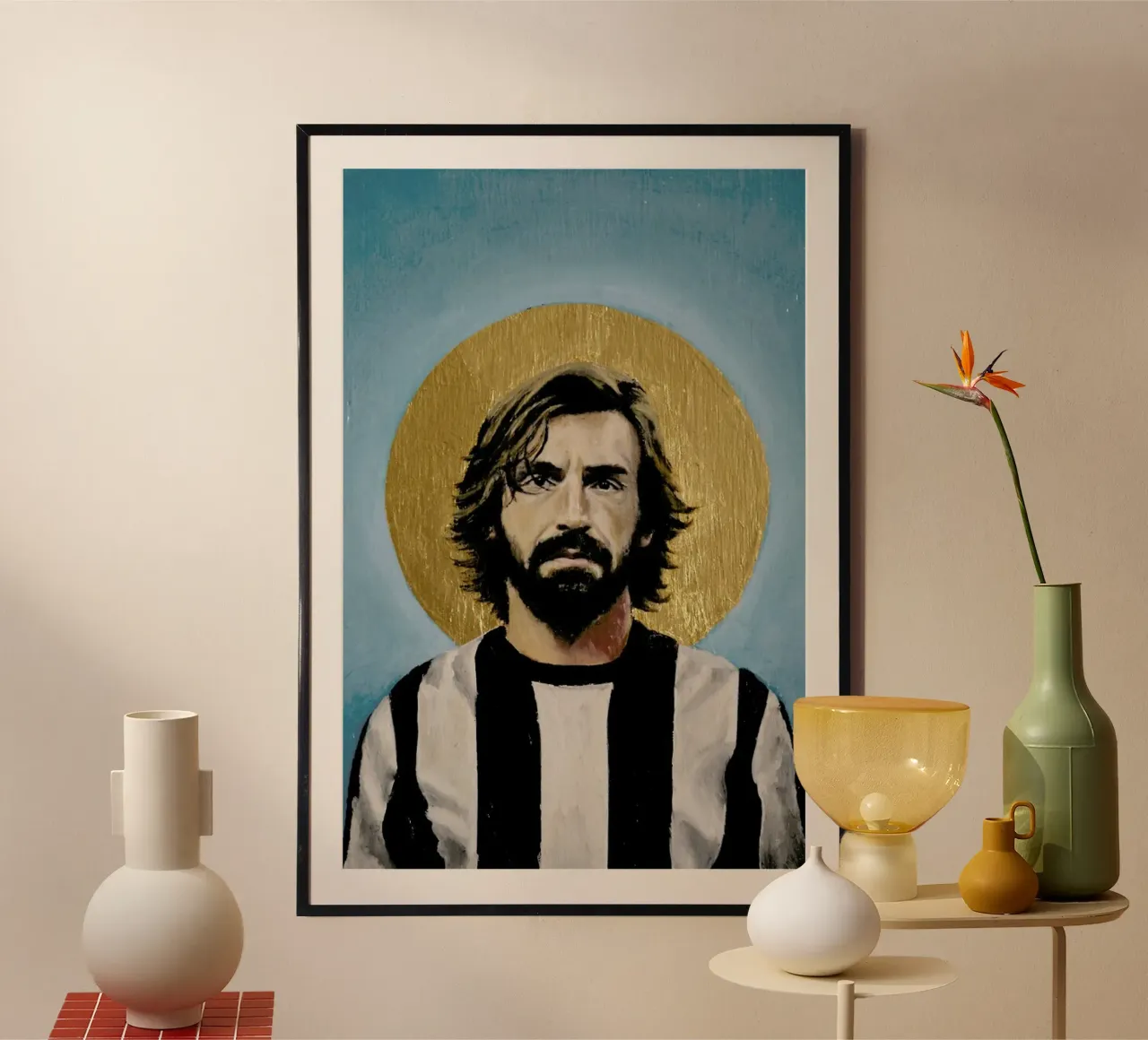 Football Icon - Andrea Pirlo poster with wooden frame by David Diehl
