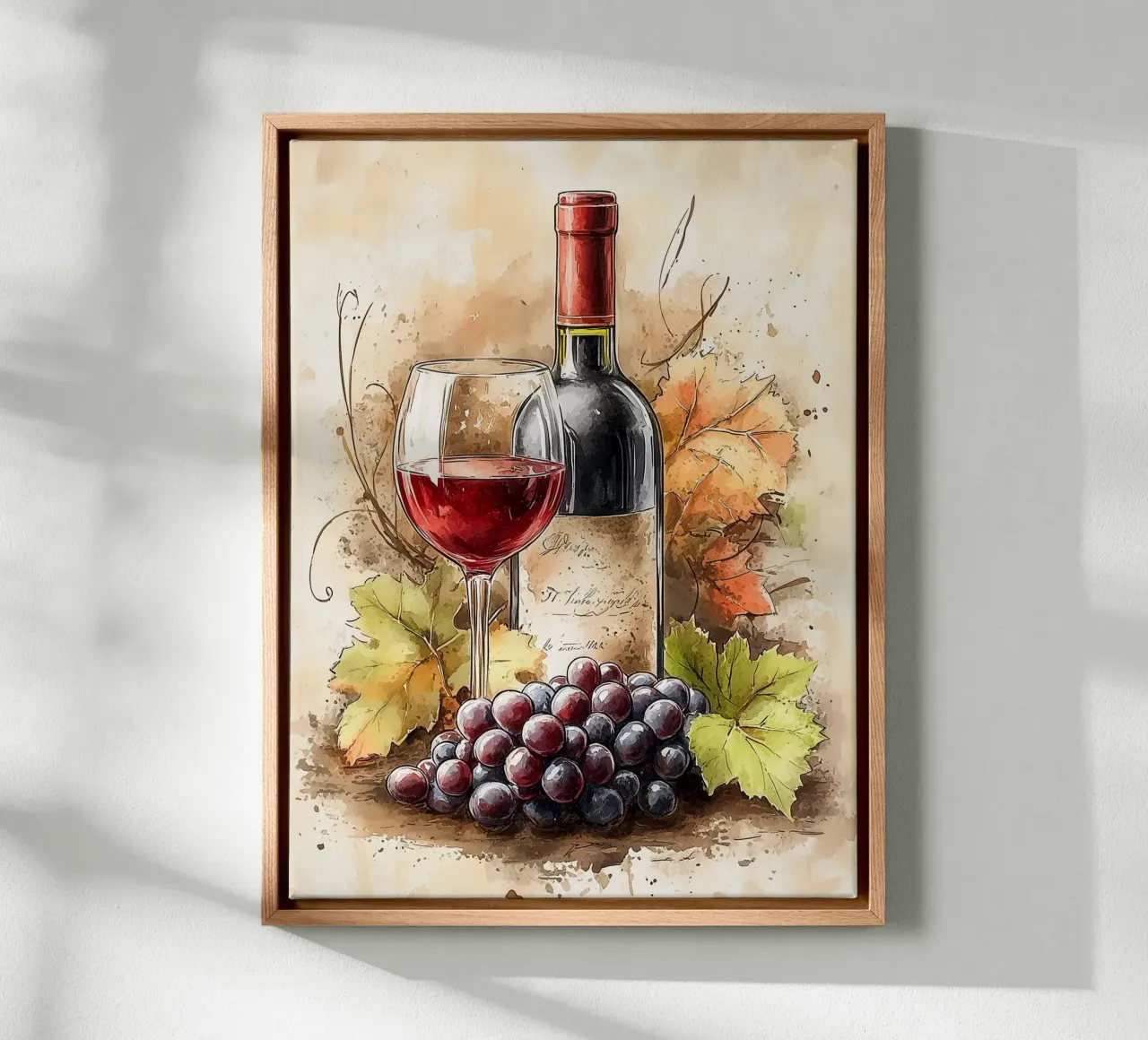 Vino e uva d'autunno tela con Cornice a cassetta da Spice & Style