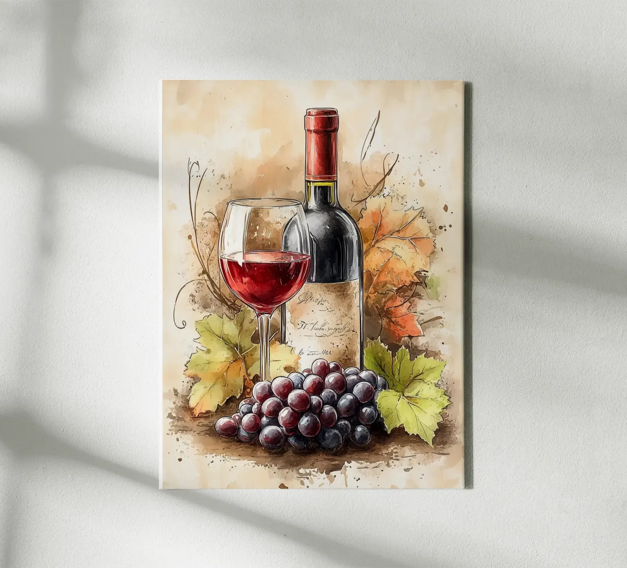 Vino e uva d'autunno tela con Cornice a cassetta da Spice & Style