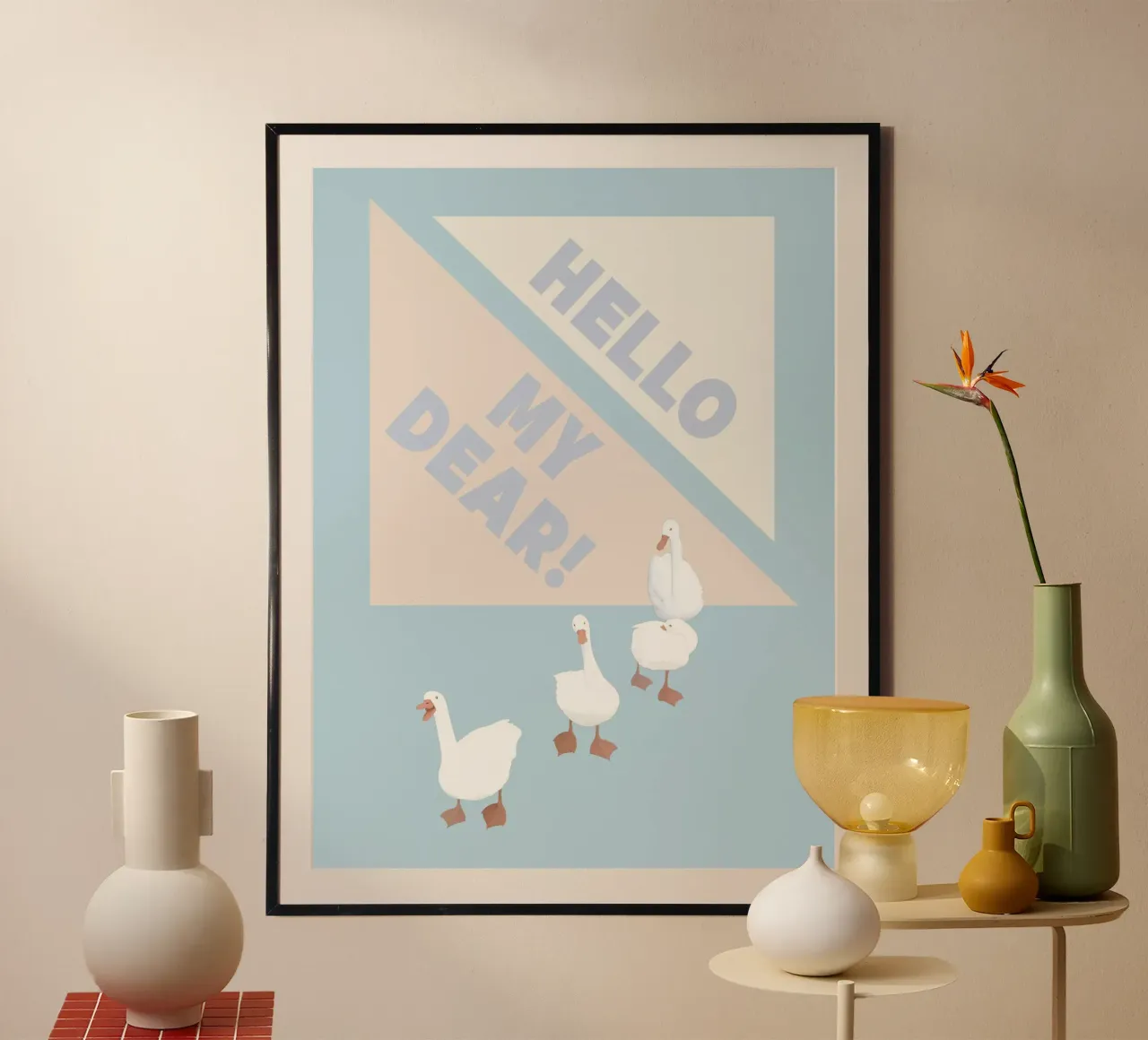 Hello my dear! - Ducks family - poster con telaio in plastica da natural neutral