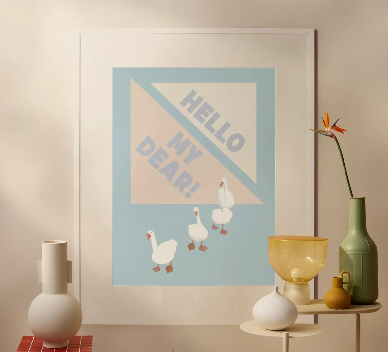 Hello my dear! - Ducks family - poster con telaio in plastica da natural neutral