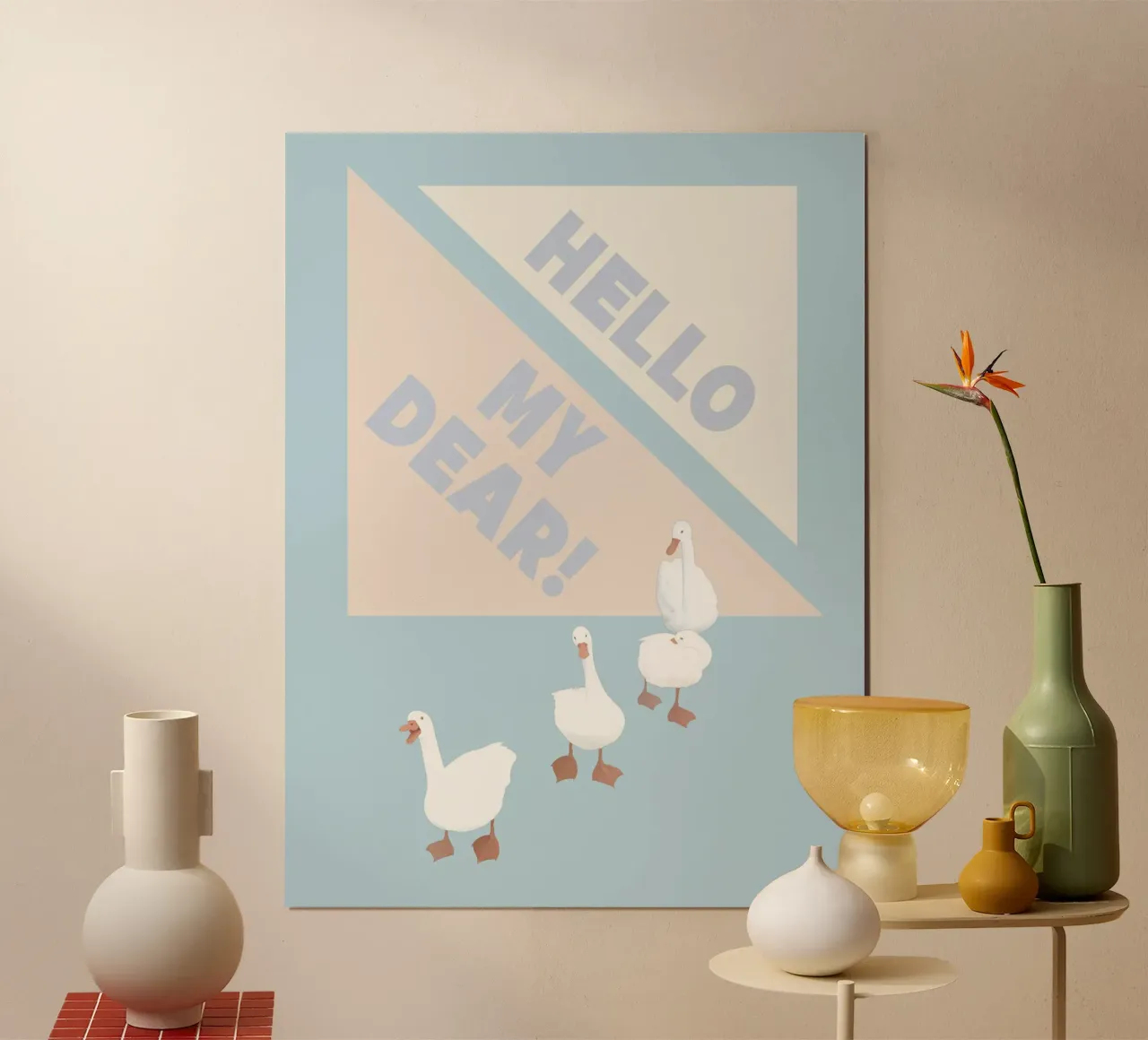 Hello my dear! - Ducks family - poster con telaio in plastica da natural neutral