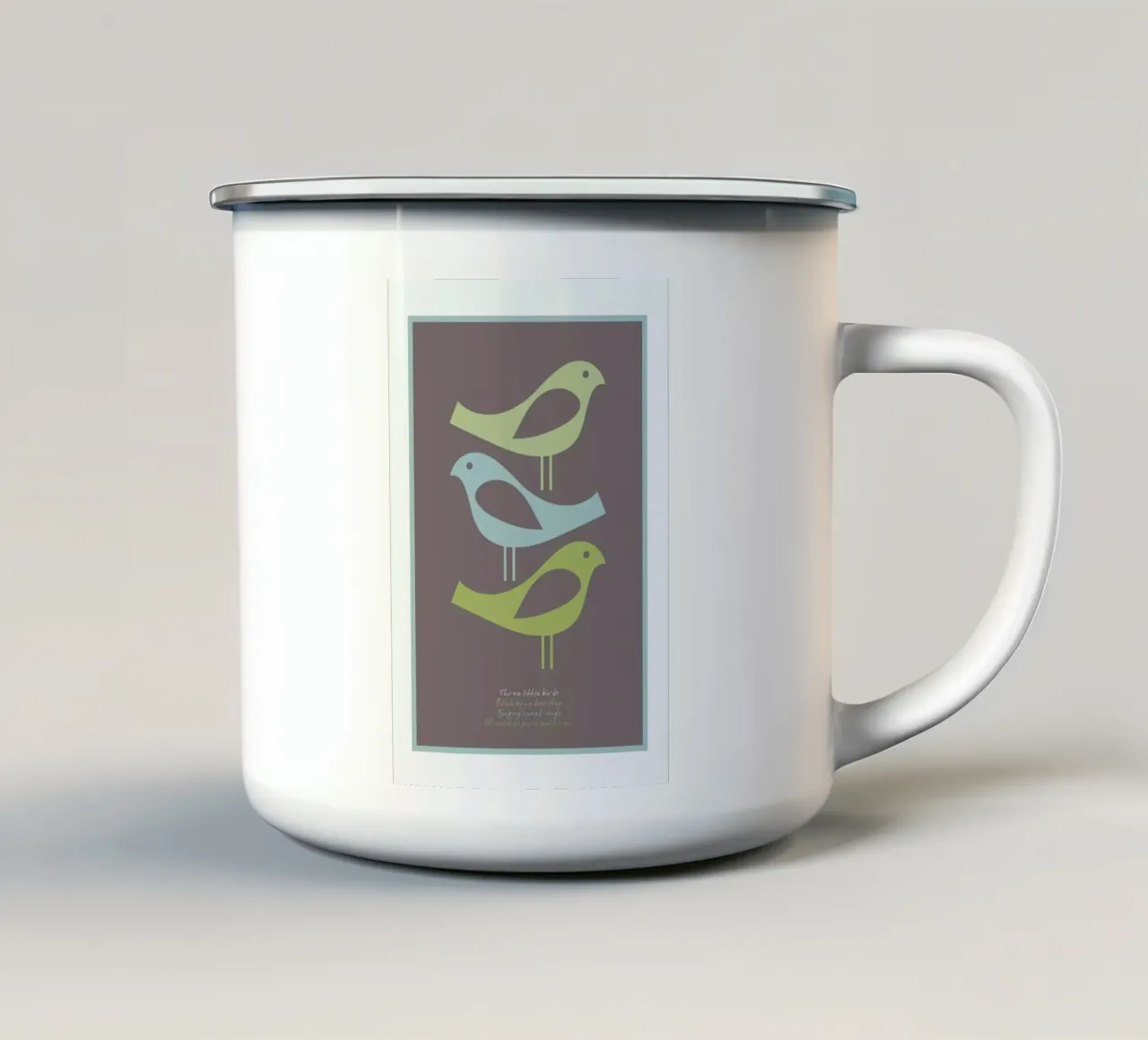 Three little birds taza de esmalte de Visual Philosophy