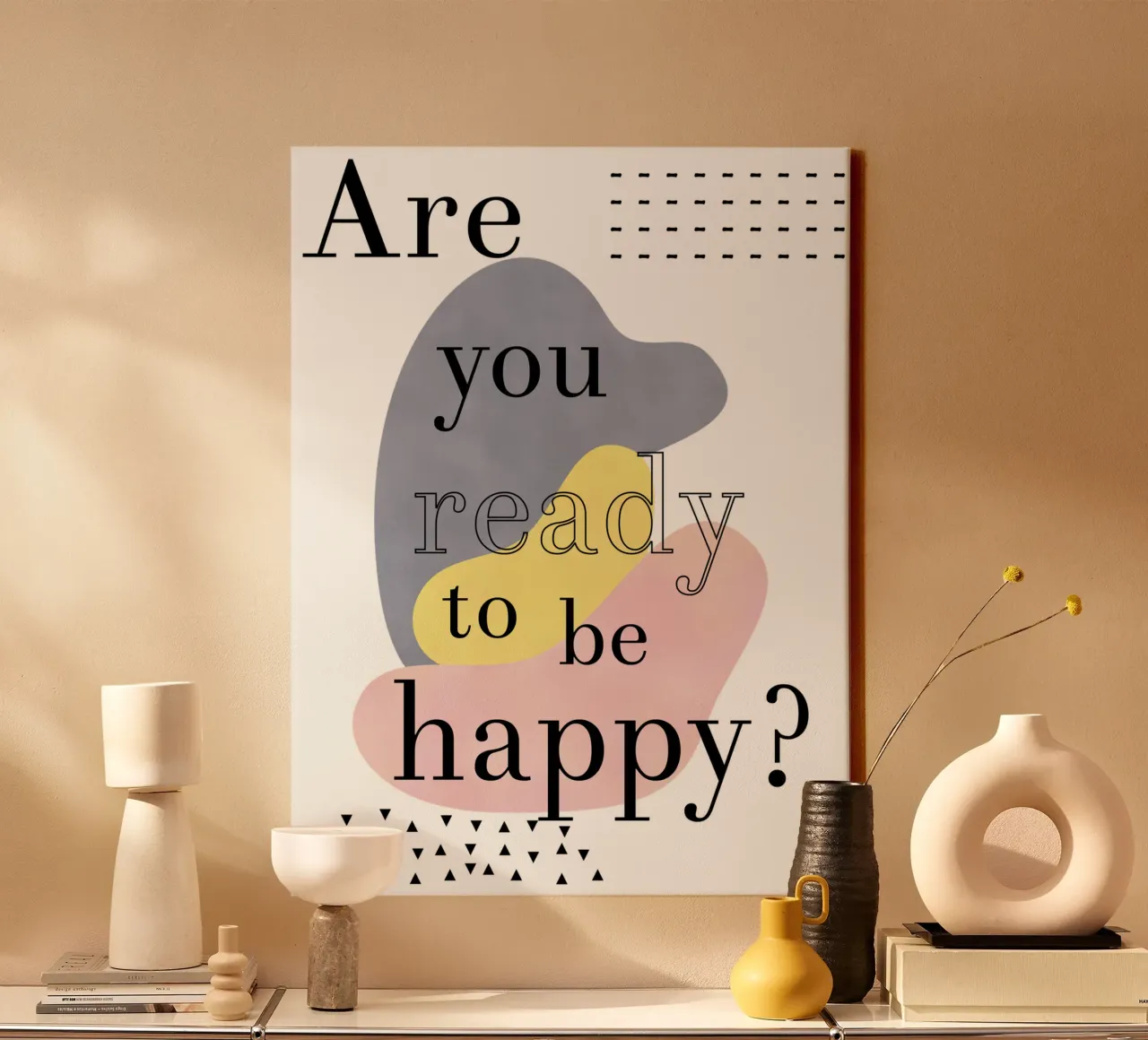Are you ready to be happy? tela con Cornice a cassetta da natural neutral