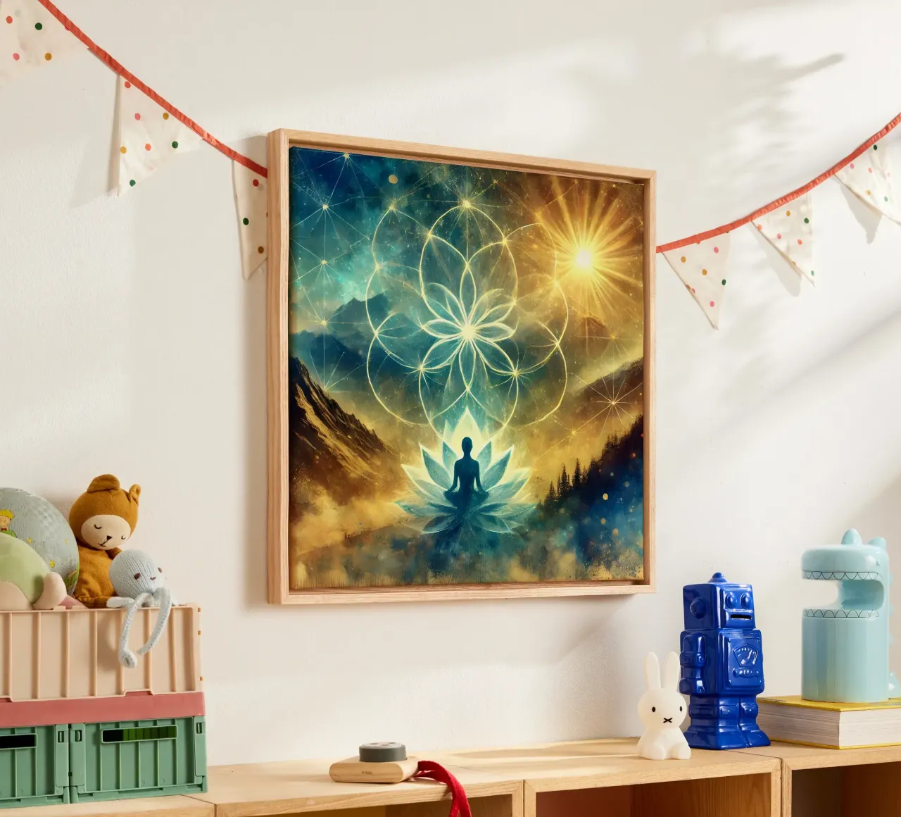 Fiore della vita - stile acquerello tela con Cornice a cassetta da spiritual