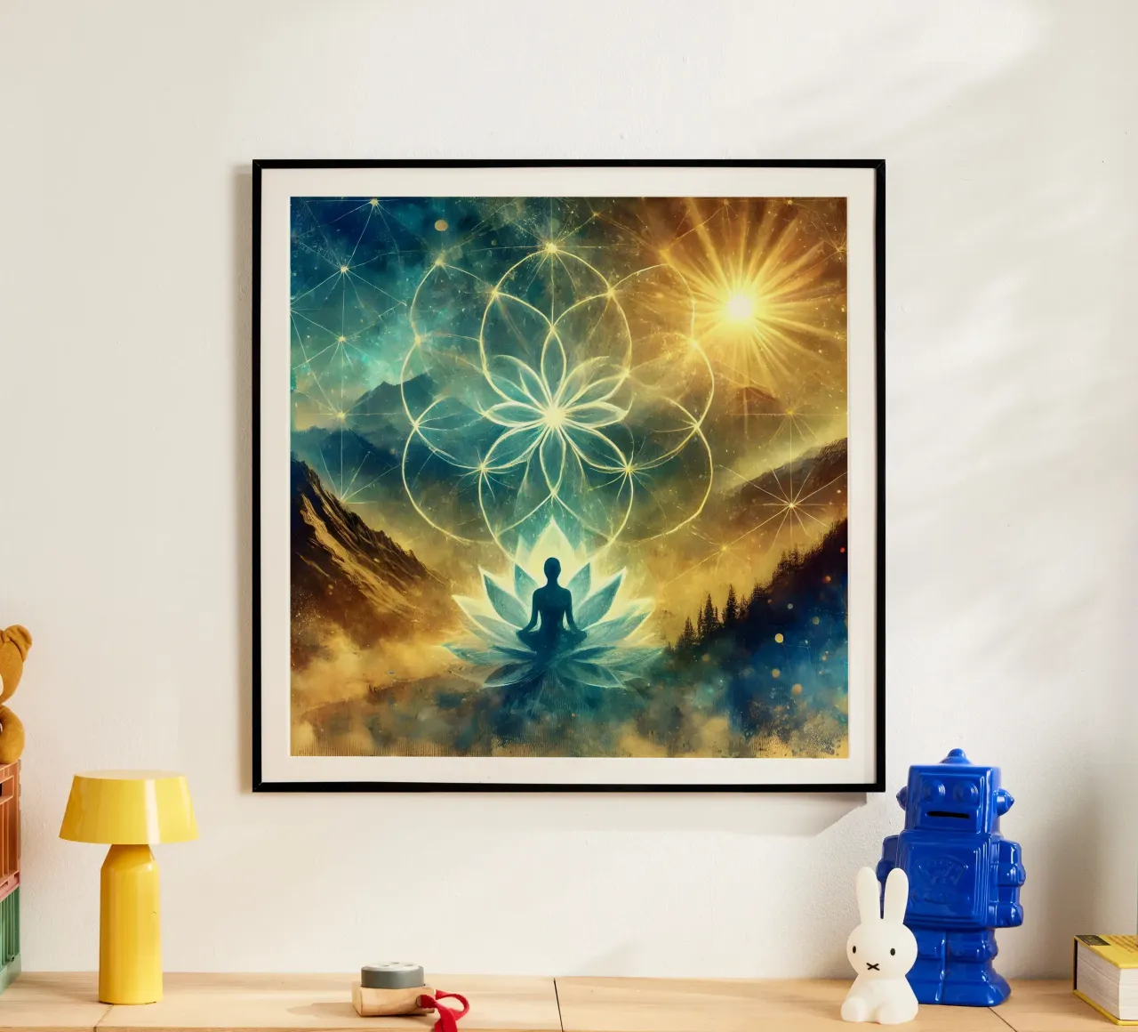 Flower of life - watercolour style poster with plastic frame by spiritual