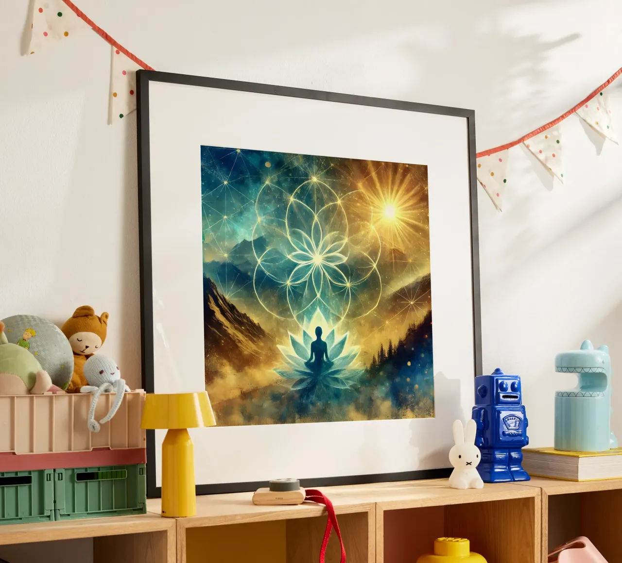 Flower of life - watercolour style poster with plastic frame by spiritual
