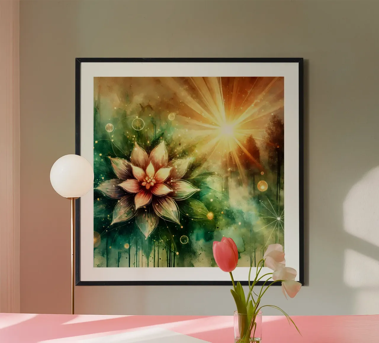 Flower of life - watercolour style poster with plastic frame by spiritual