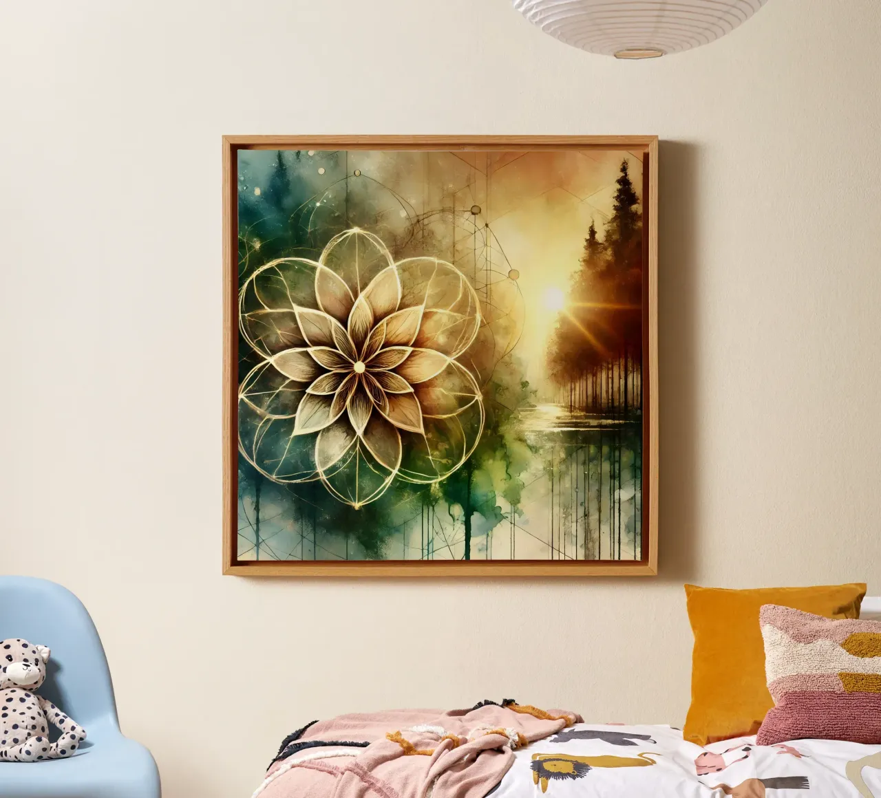 Fiore della vita - stile acquerello tela con Cornice a cassetta da spiritual