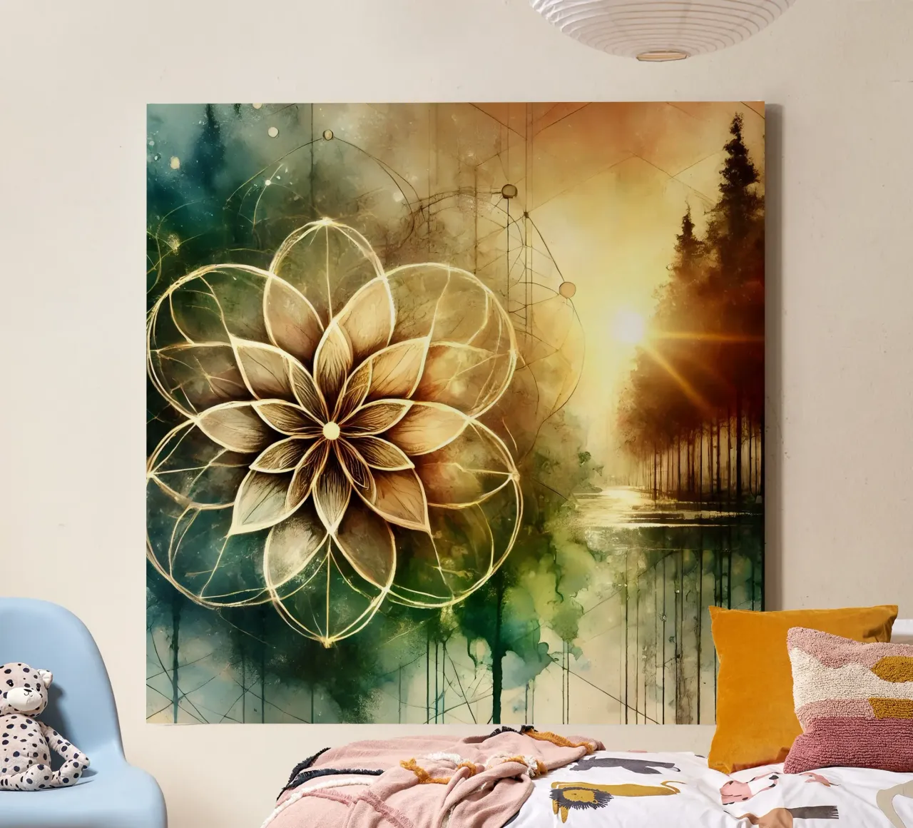 Fiore della vita - stile acquerello tela con Cornice a cassetta da spiritual