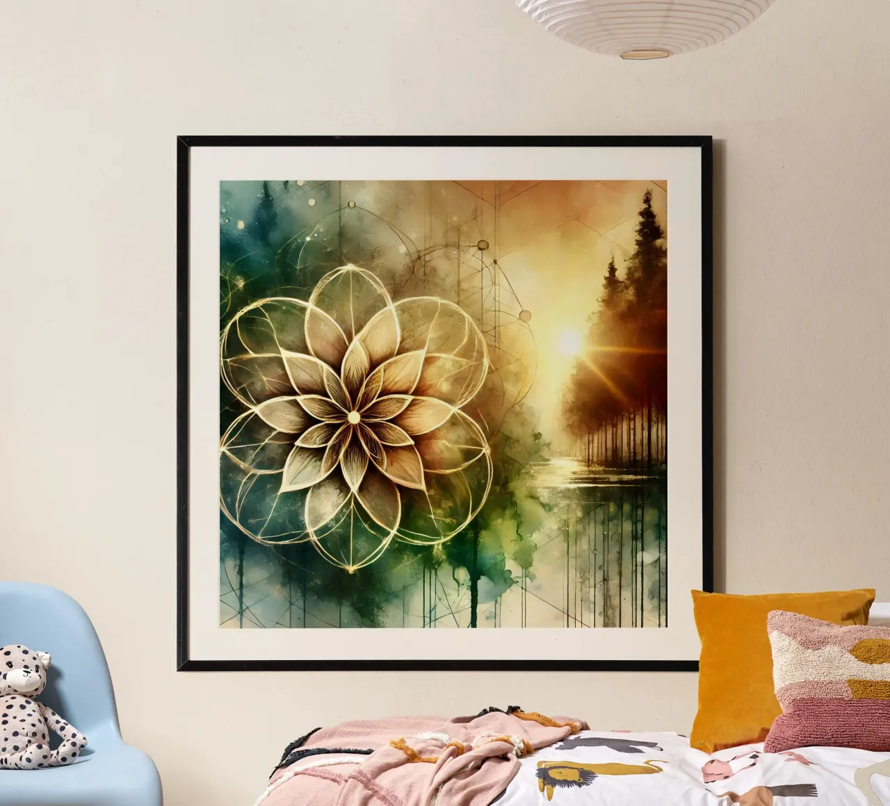 Flower of life - watercolour style poster with plastic frame by spiritual