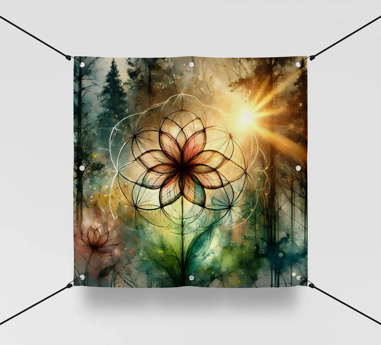 Fiore della vita - stile acquerello telo in pvc da spiritual