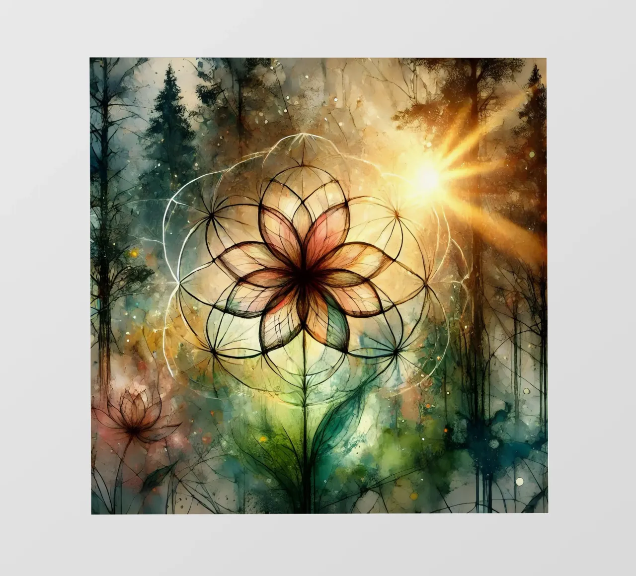 Fiore della vita - stile acquerello telo in pvc da spiritual
