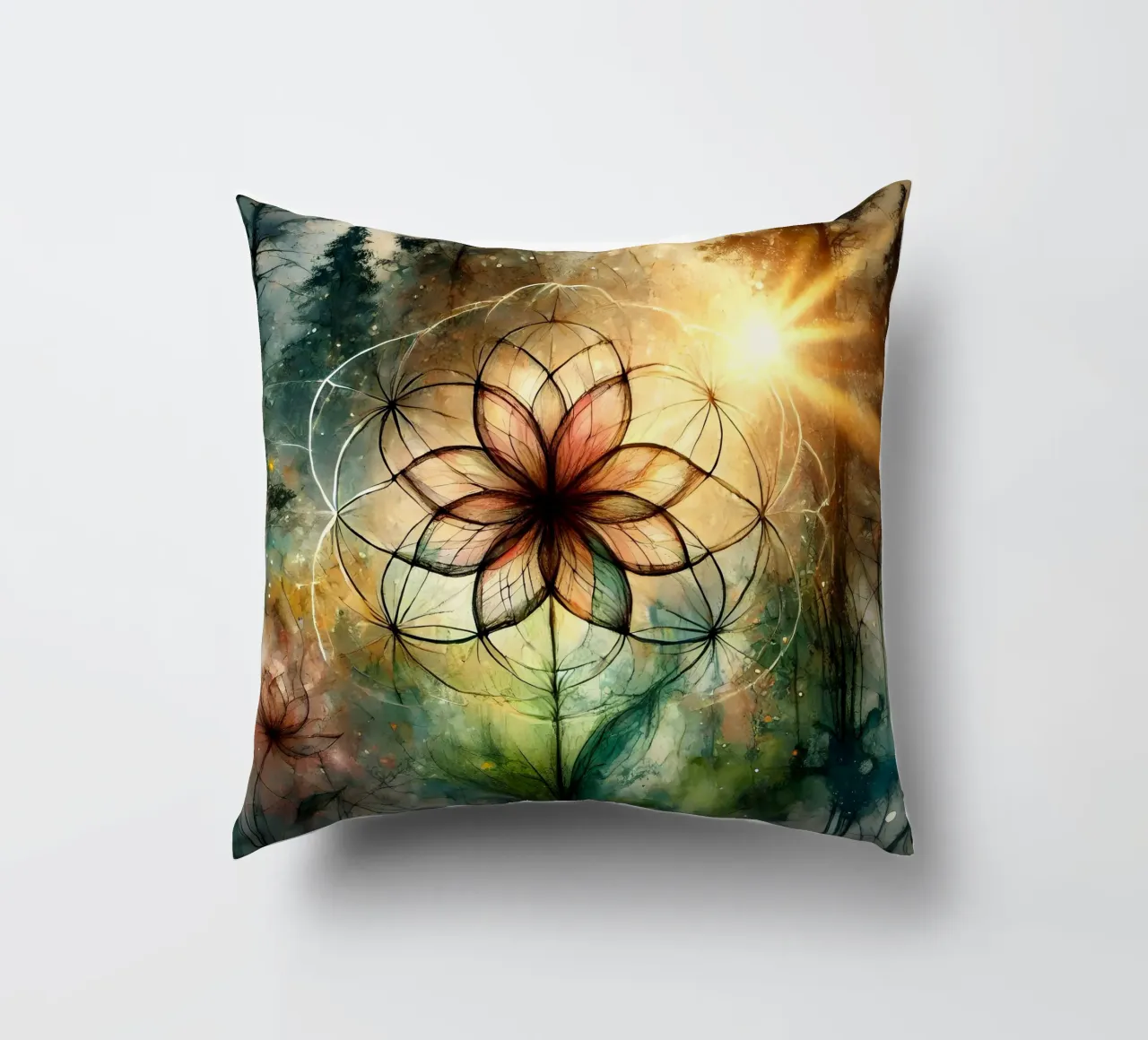 Fiore della vita - stile acquerello cuscino da spiritual