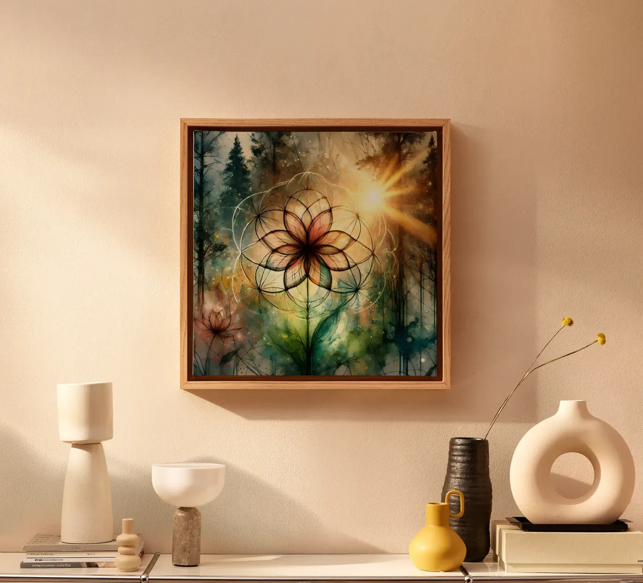 Bloem des levens - aquarelstijl canvas met Baklijst van spiritual