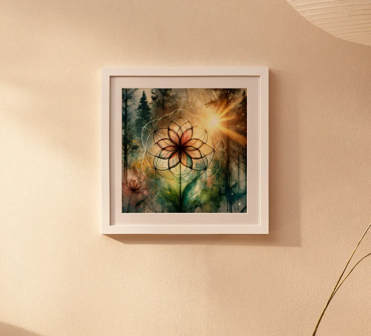 Flower of life - watercolour style poster with wooden frame by spiritual