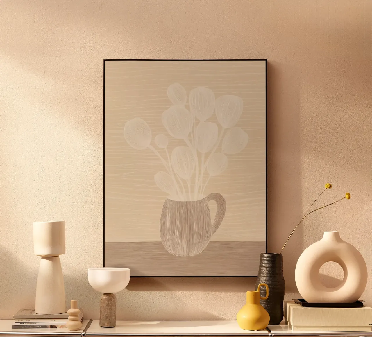 Natura morta di fiori color caffè latteo | line art plexiglass da Autofocus