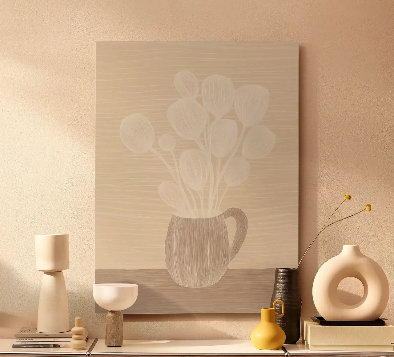 Natura morta di fiori color caffè latteo | line art alluminio dibond da Autofocus