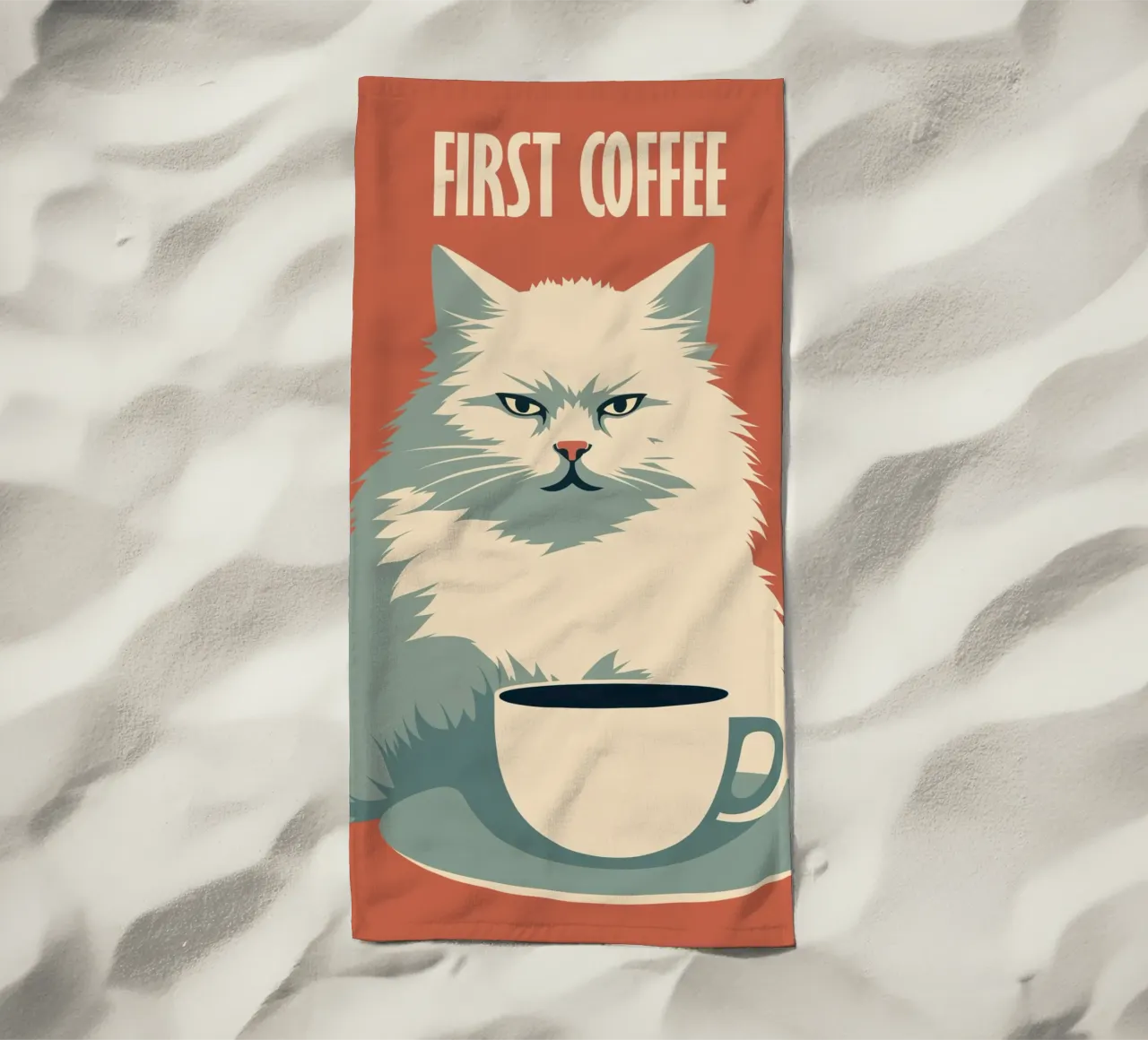Primo caffè | Gatto prima del primo caffè telo mare da Autofocus