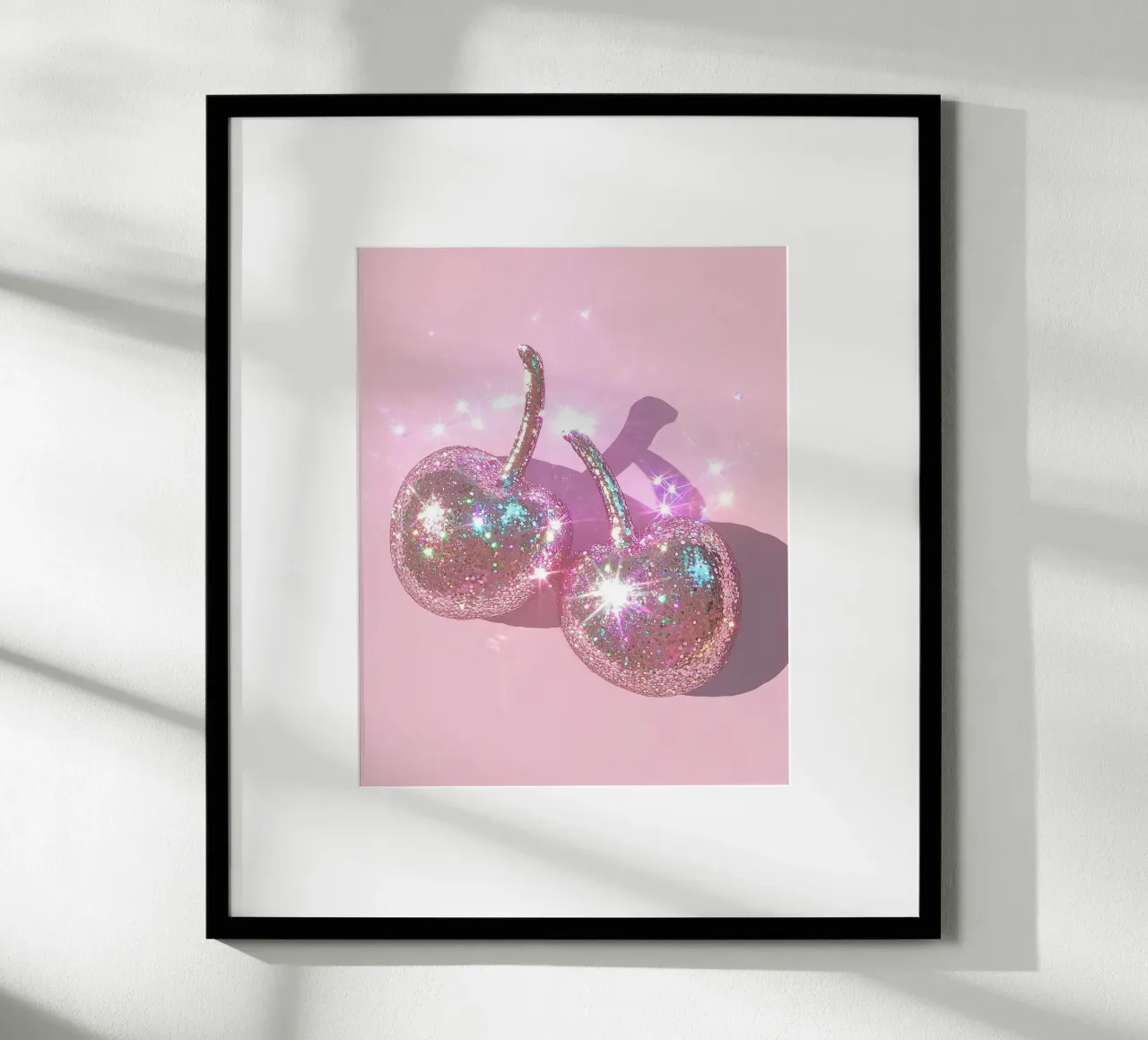 Glitter Pink Cherry Magical Funky Y2K Preppy Hip-Hop Art poster with wooden frame by Gentle Echoes Art