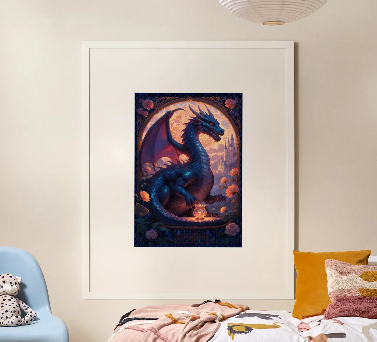 Medieval Blue Dragon poster with aluminum frame by Eva Nev