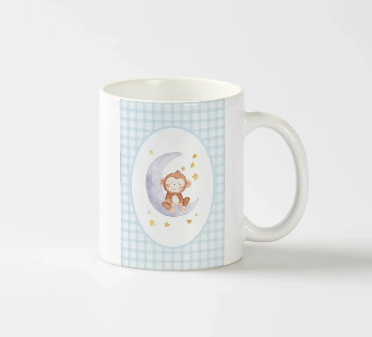 Scimmia su mezzaluna con stelle tazza in ceramica da Jungle Joy Art