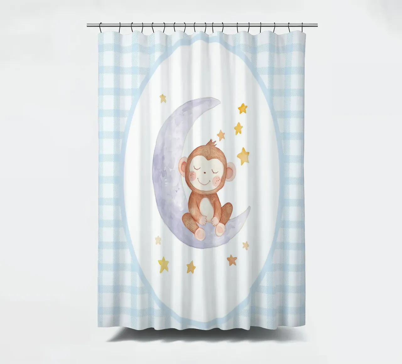 Scimmia su mezzaluna con stelle tenda da doccia da Jungle Joy Art