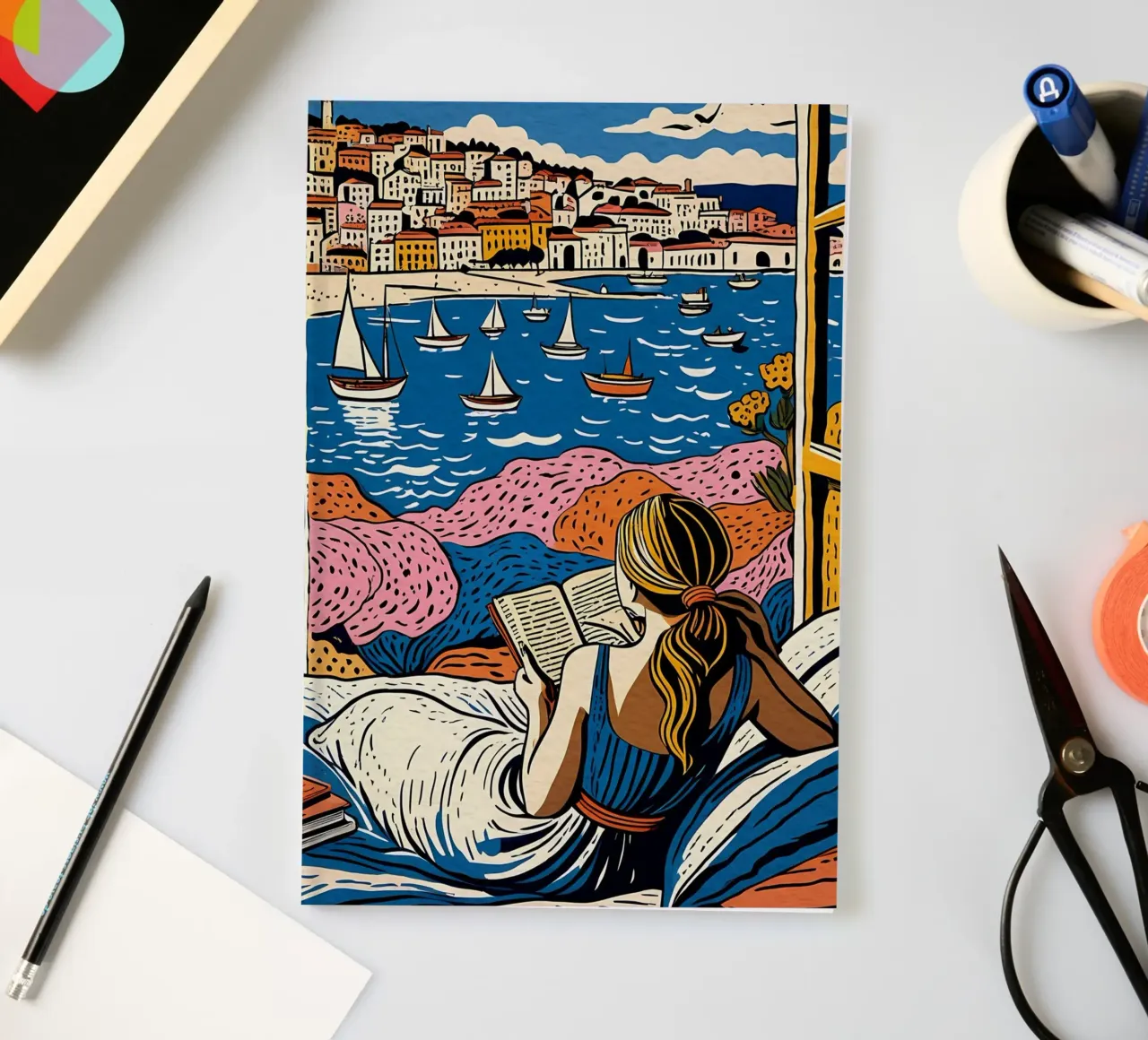 Lectrice devant la fenêtre à Cannes carnet de notes de Couleursdusud