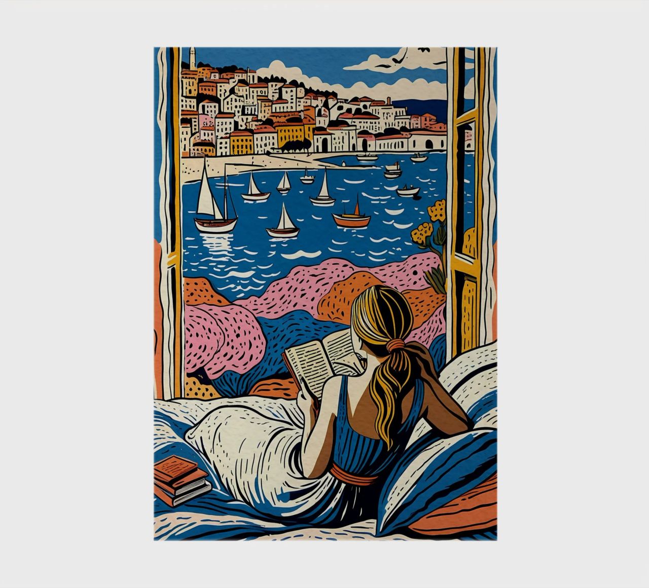 Reader in front of the window in Cannes notebook by Couleursdusud