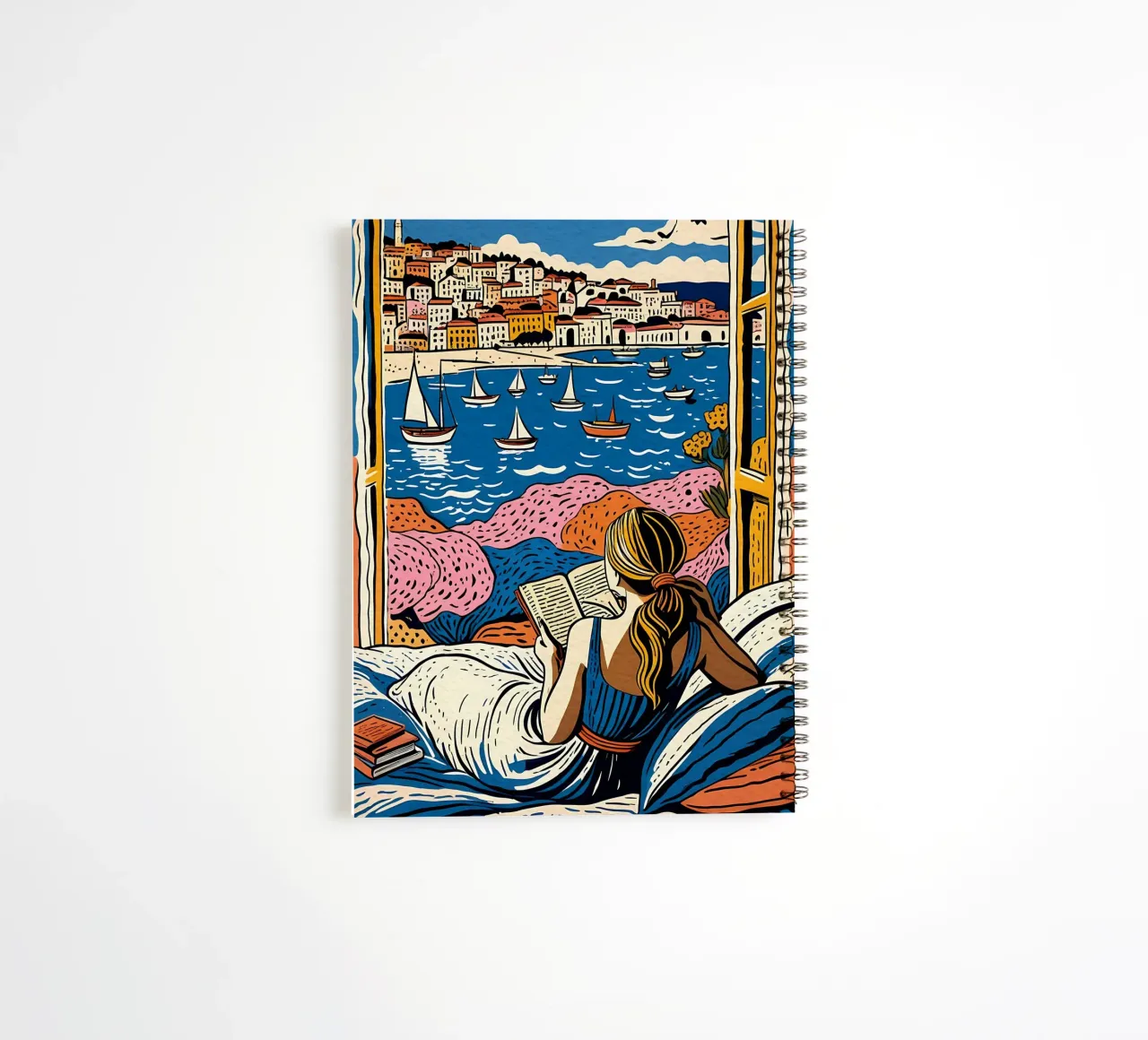 Reader in front of the window in Cannes spiral notebook by Couleursdusud