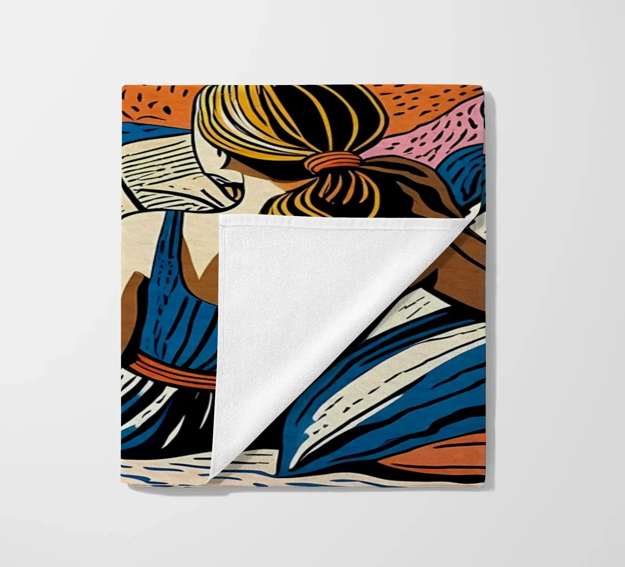 Reader in front of the window in Cannes beach towel by Couleursdusud