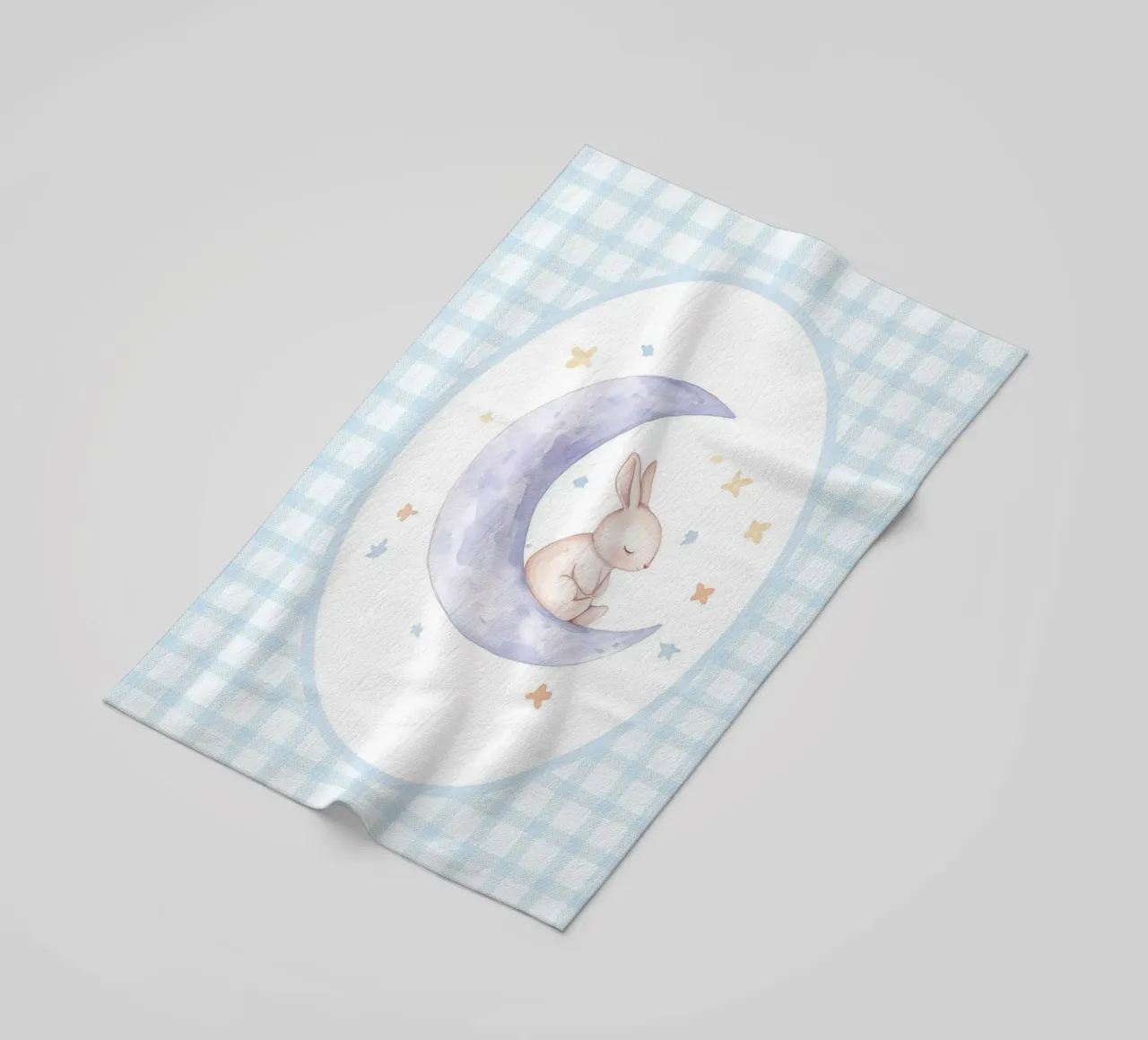 Rabbit on Crescent Moon and Stars beach towel by Jungle Joy Art