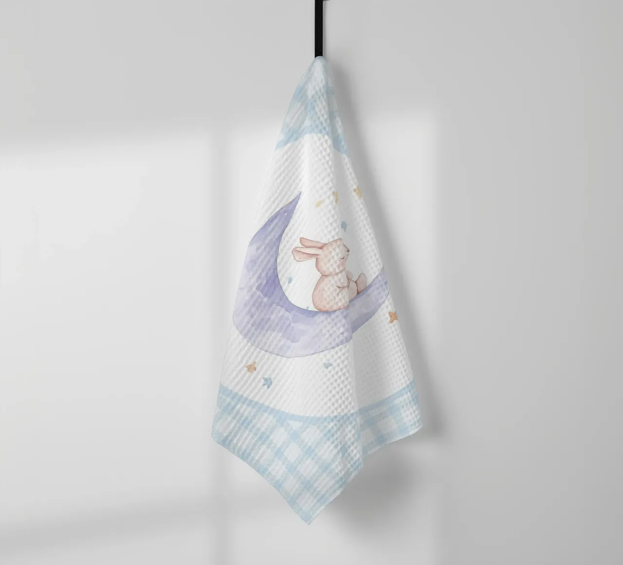 Lapin sur le croissant de lune et les étoiles torchon de Jungle Joy Art