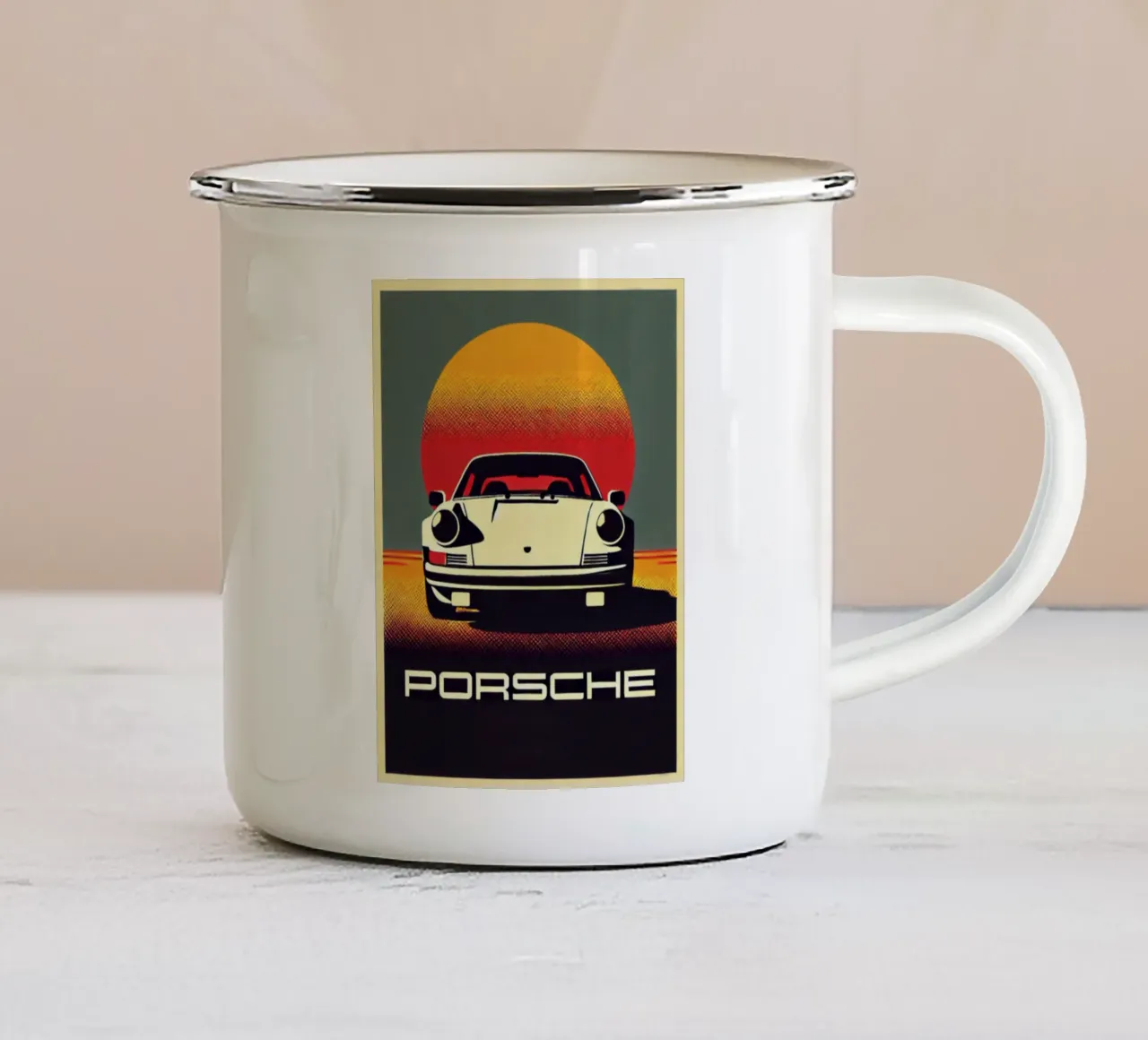 Porsche - Vintage poster print enamel mug by posterprints-by-nomad