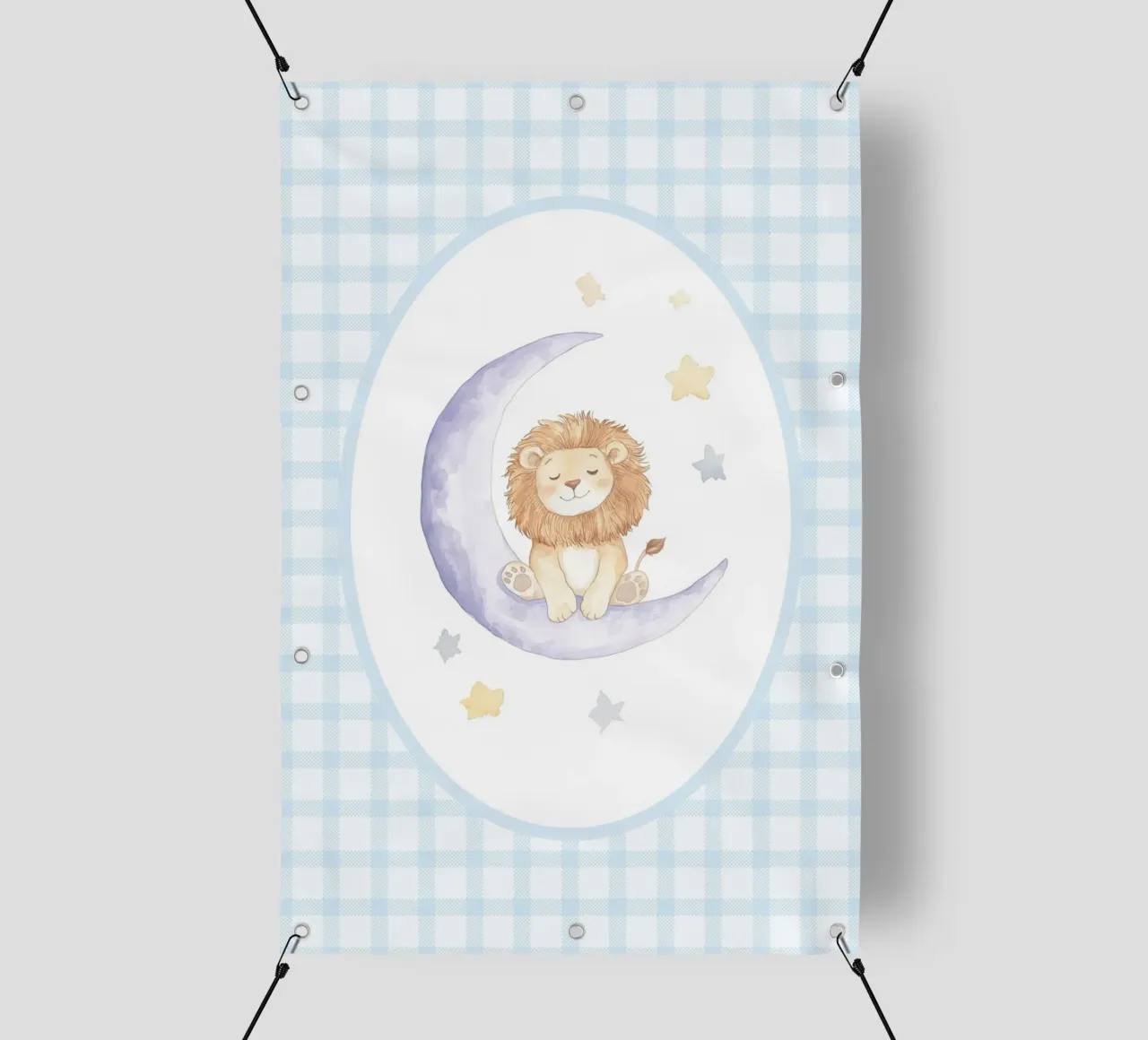 Leone su mezzaluna con stelle telo in pvc da Jungle Joy Art