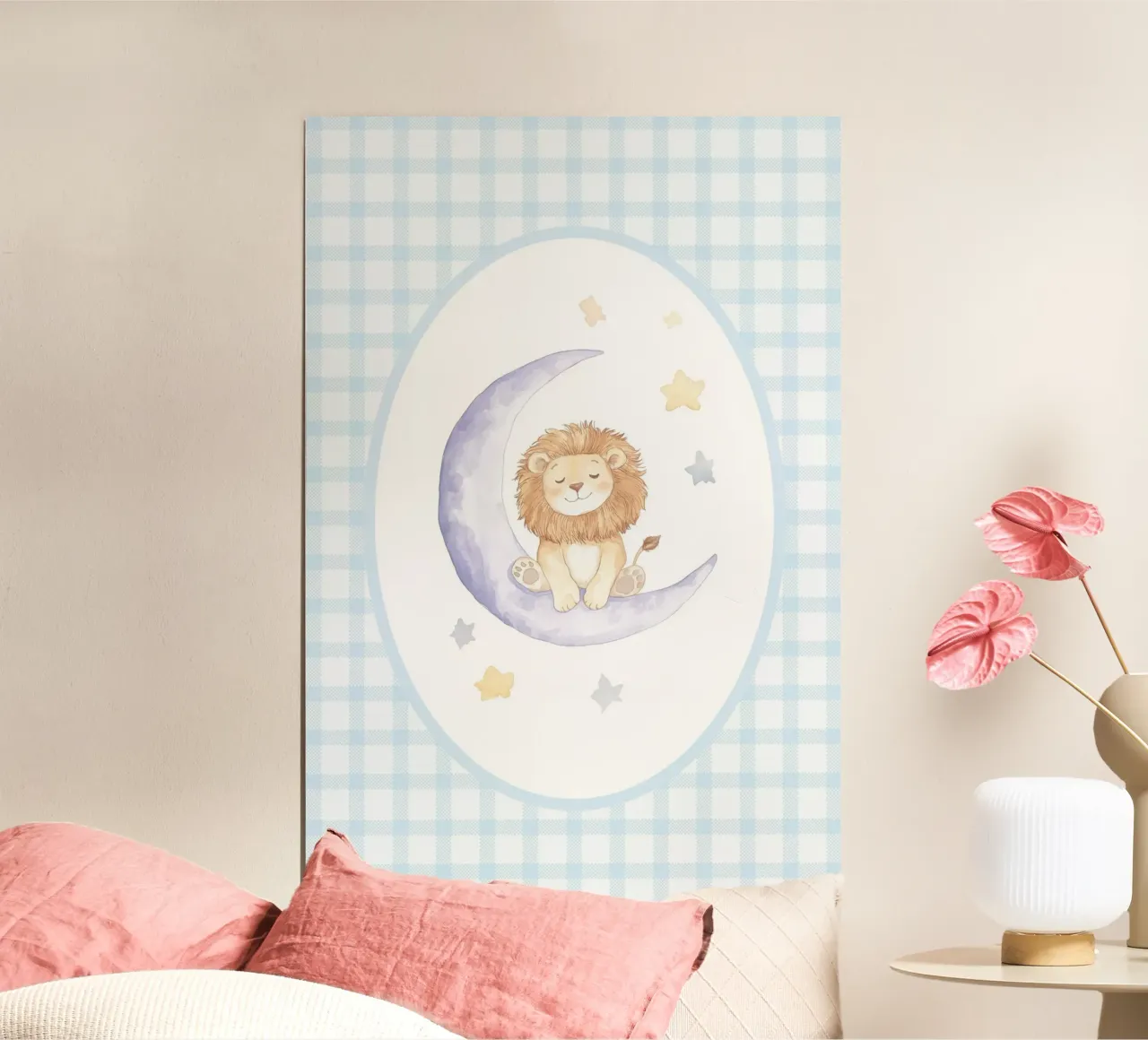 Lion on Crescent Moon with Stars hahnemühle by Jungle Joy Art