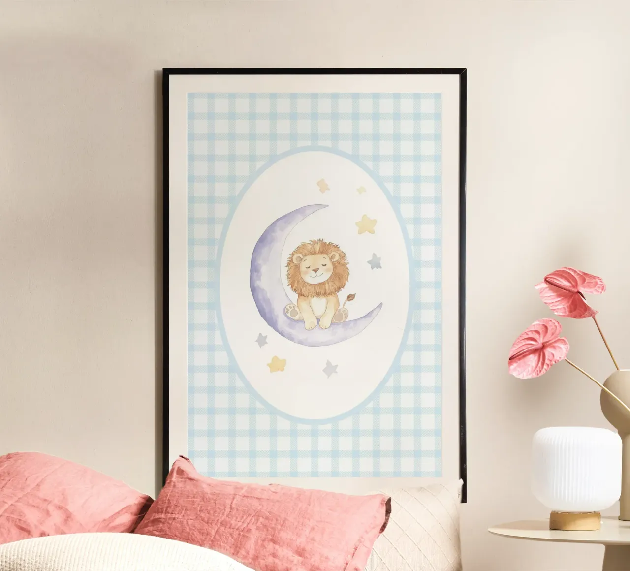 Lion on Crescent Moon with Stars hahnemühle by Jungle Joy Art