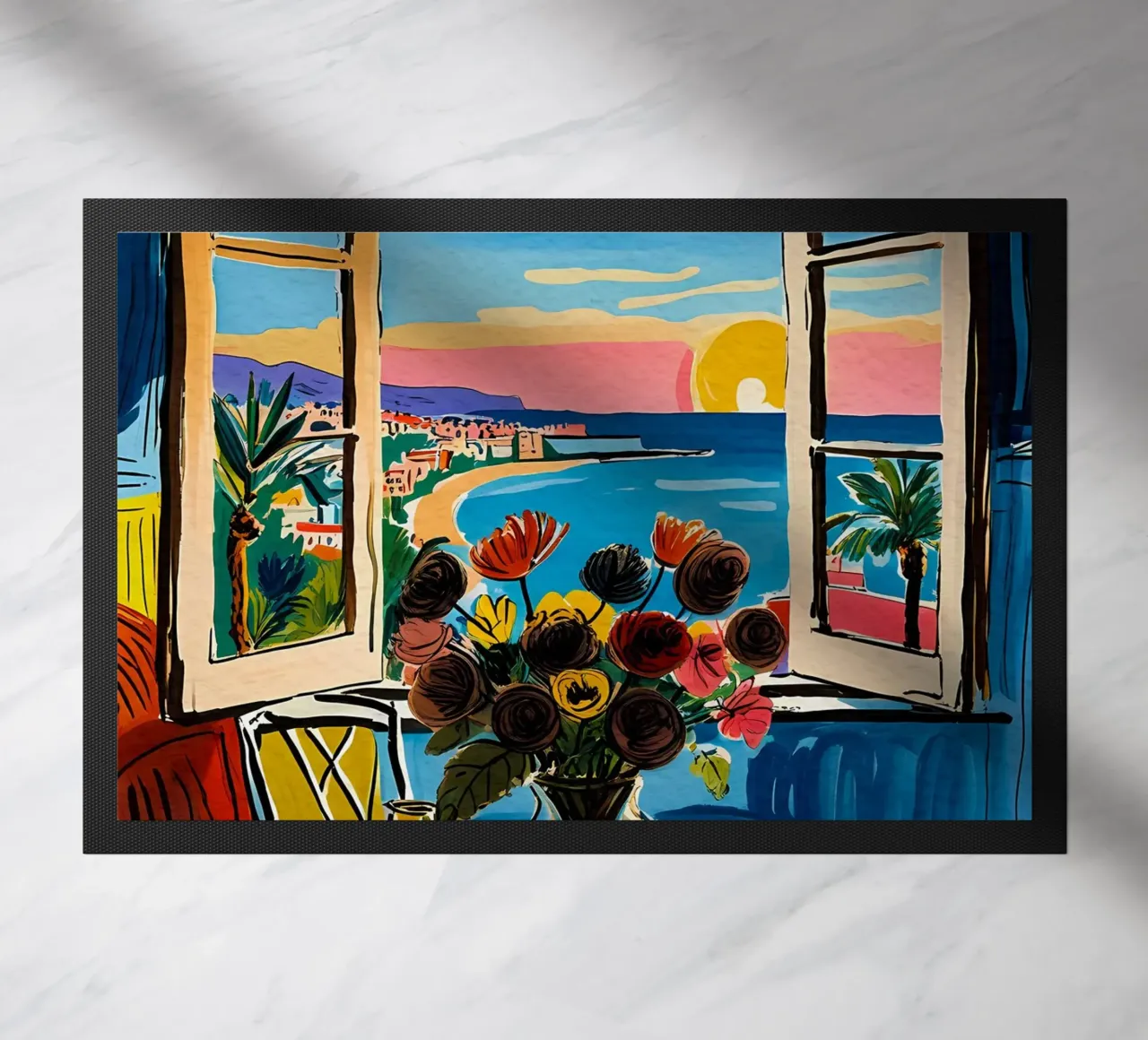 Nature morte aux fleurs sur la mer à Nice doormat by Couleursdusud