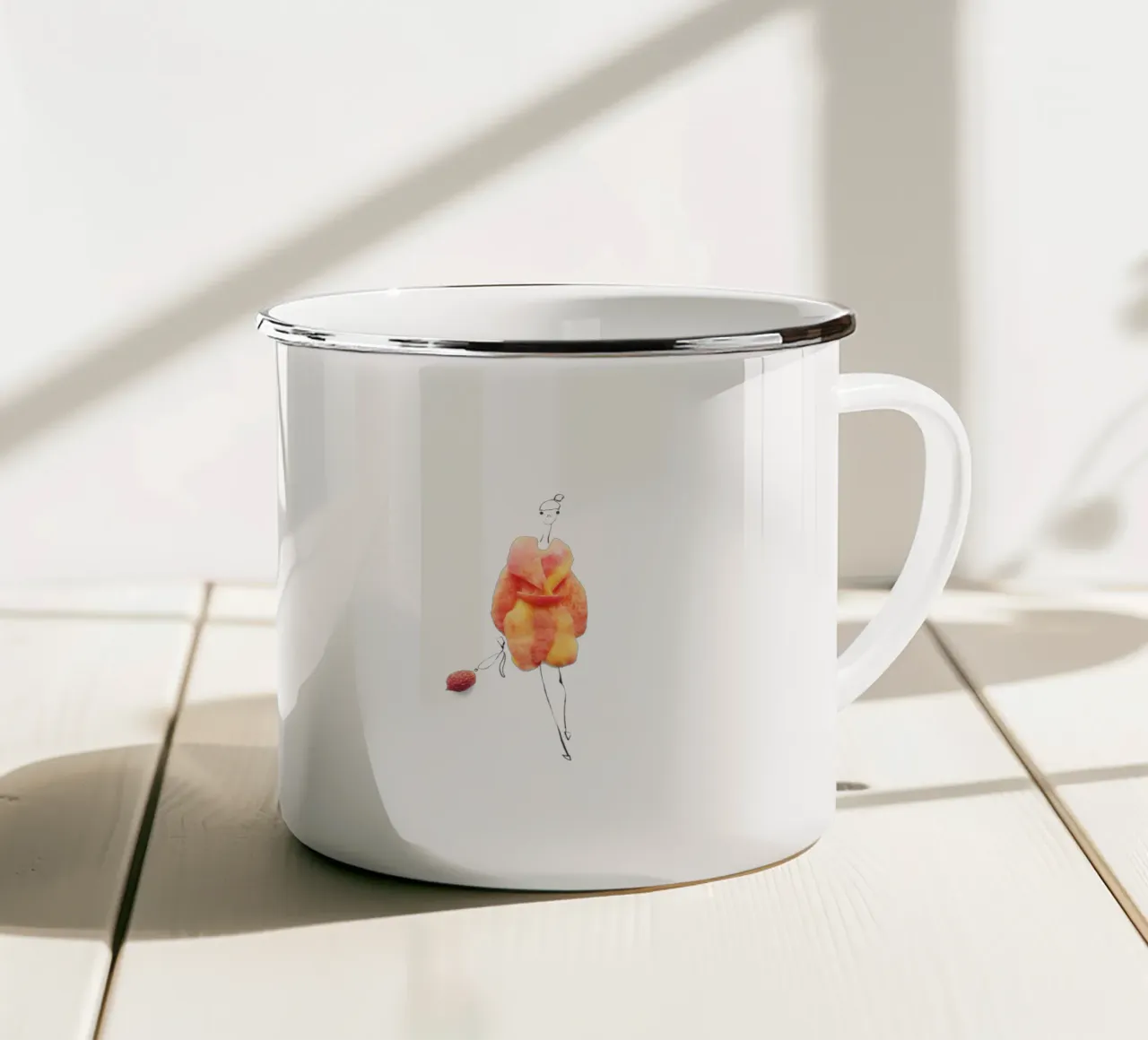 Peach Fuzz Emaille Tasse von Gretchen Roehrs