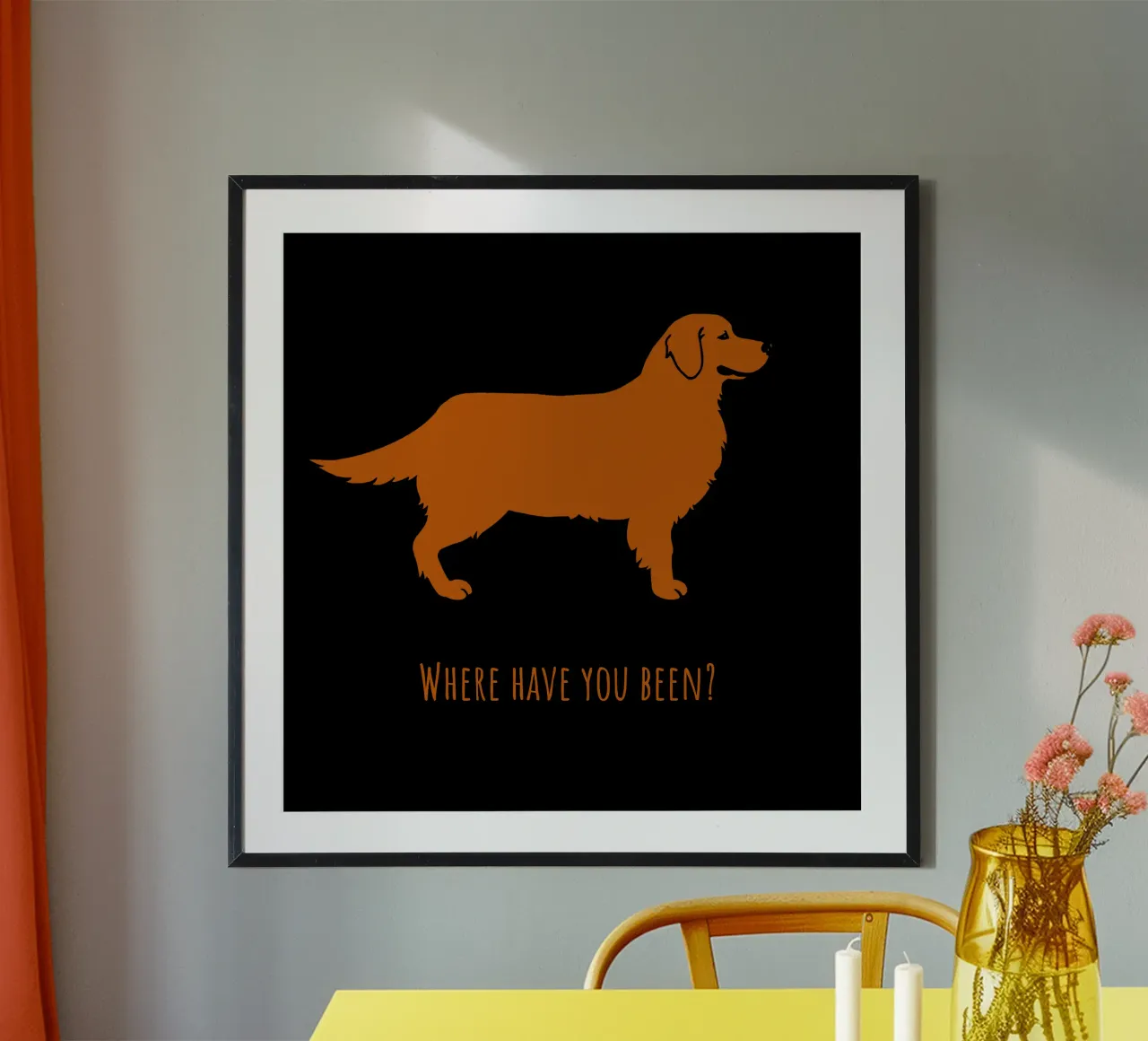 Golden retriever poster with wooden frame by Pop dogs